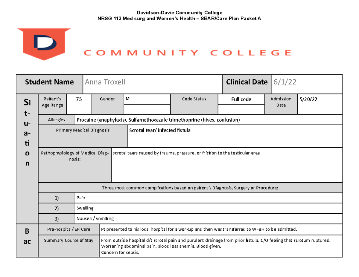 6:1:22 clinical packet - Davidson-Davie Community College NRSG 113 Med ...