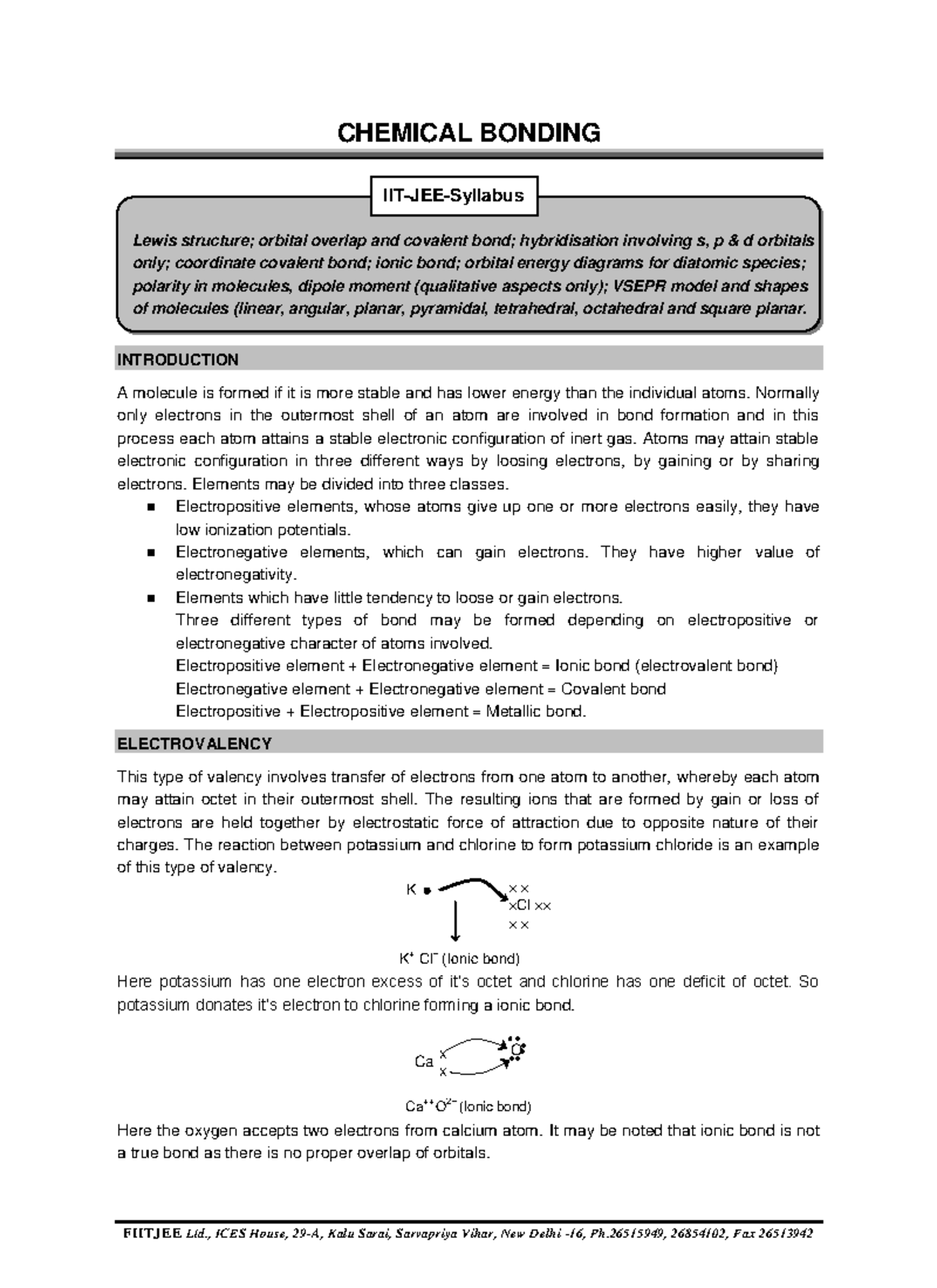 Chemical Bonding Final IITJEESyllabus CHEMICAL BONDING Lewis