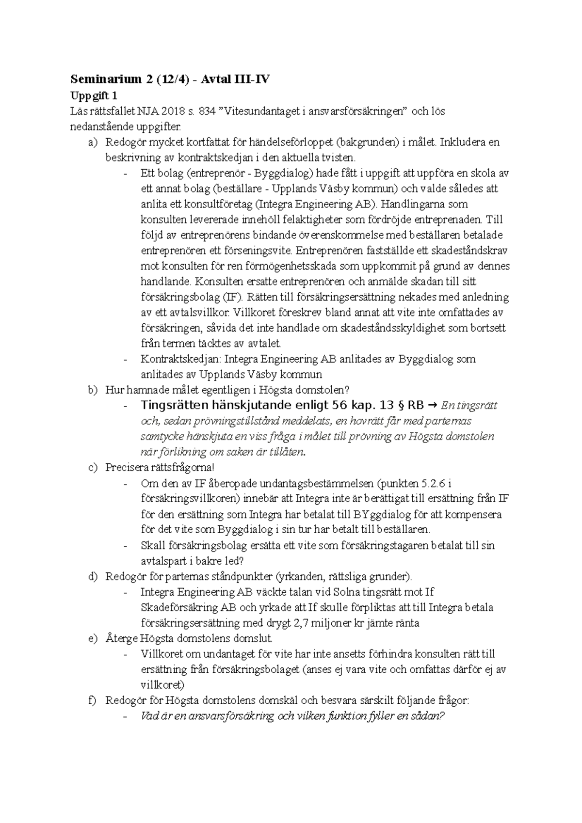 Seminarium - HARA71 - Seminarium 2 (12/4) - Avtal III-IV Uppgift 1 Läs ...