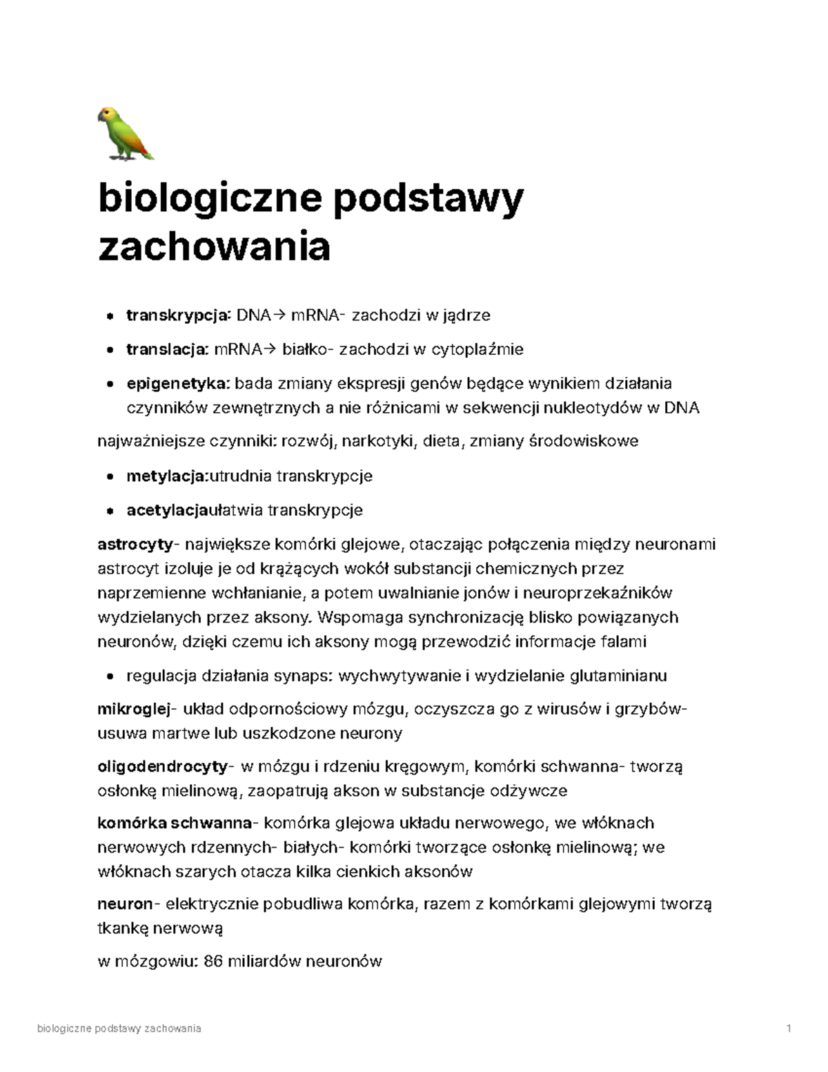 Biologia - 🦜 biologiczne podstawy zachowania transkrypcja DNA mRNA