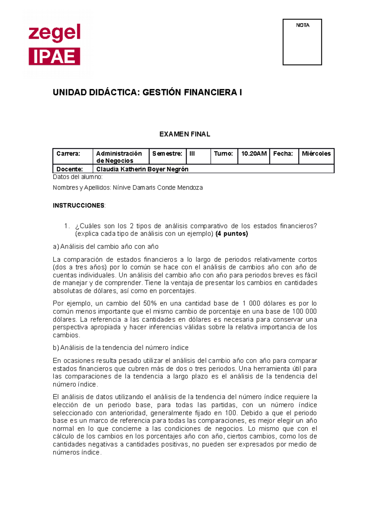 Examen Final Gestion Financiera I Ninive - UNIDAD DIDÁCTICA: GESTIÓN ...