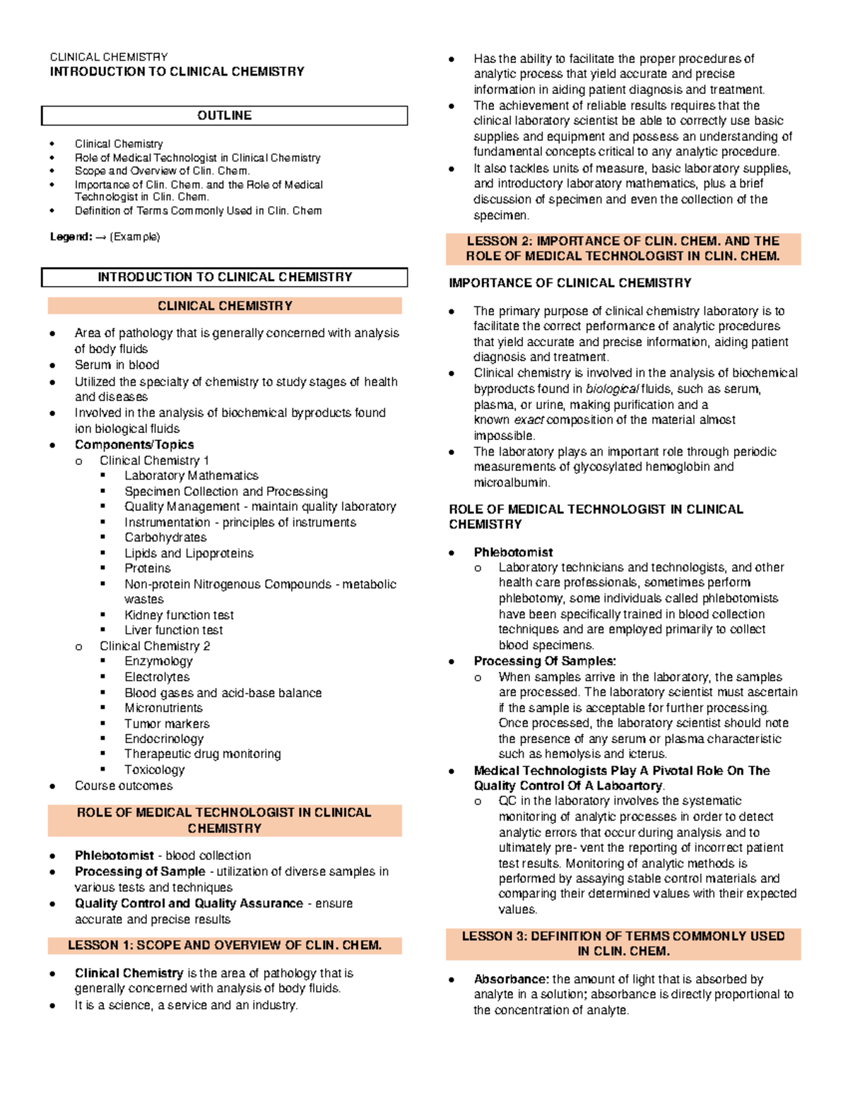 Clinical Chemistry - 01 Intro to Clinical Chemistry - CLINICAL ...