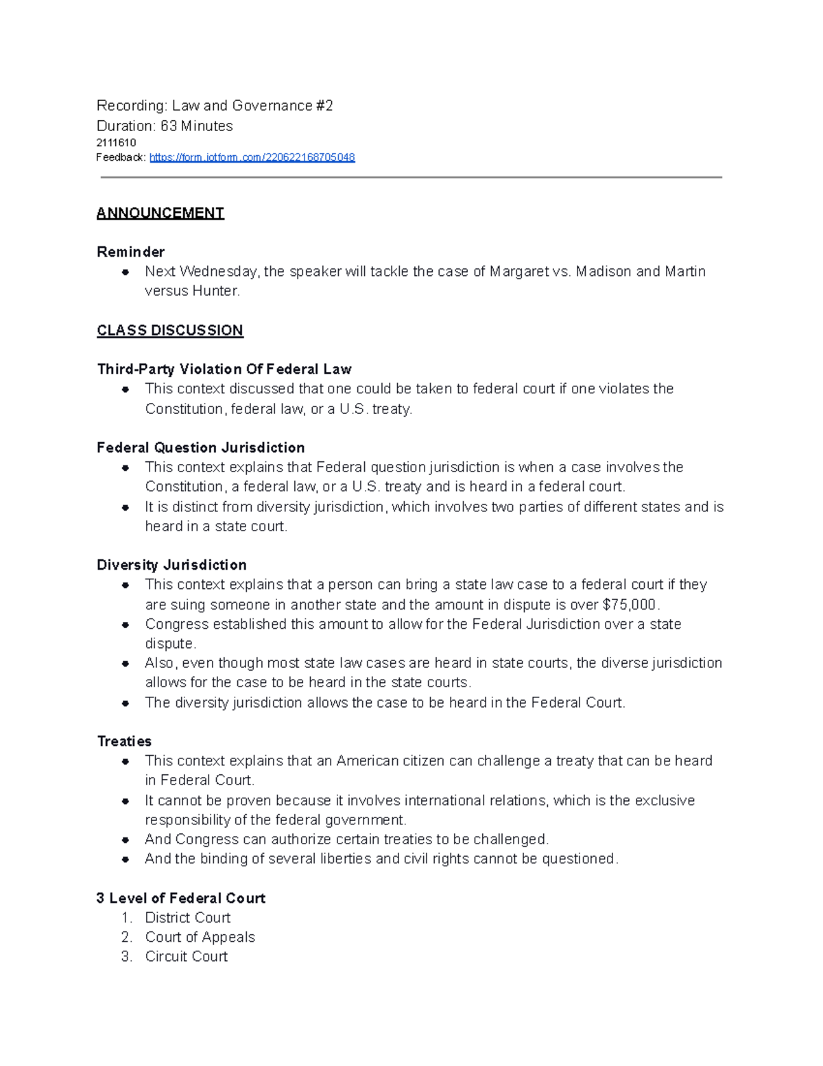 Law and Governance 2 Summary Notes - Recording: Law and Governance ...