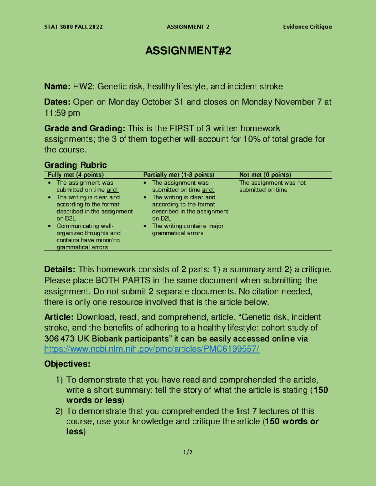 Homework Assignment #2 - STAT 3600 FALL 2022 ASSIGNMENT 2 Evidence ...