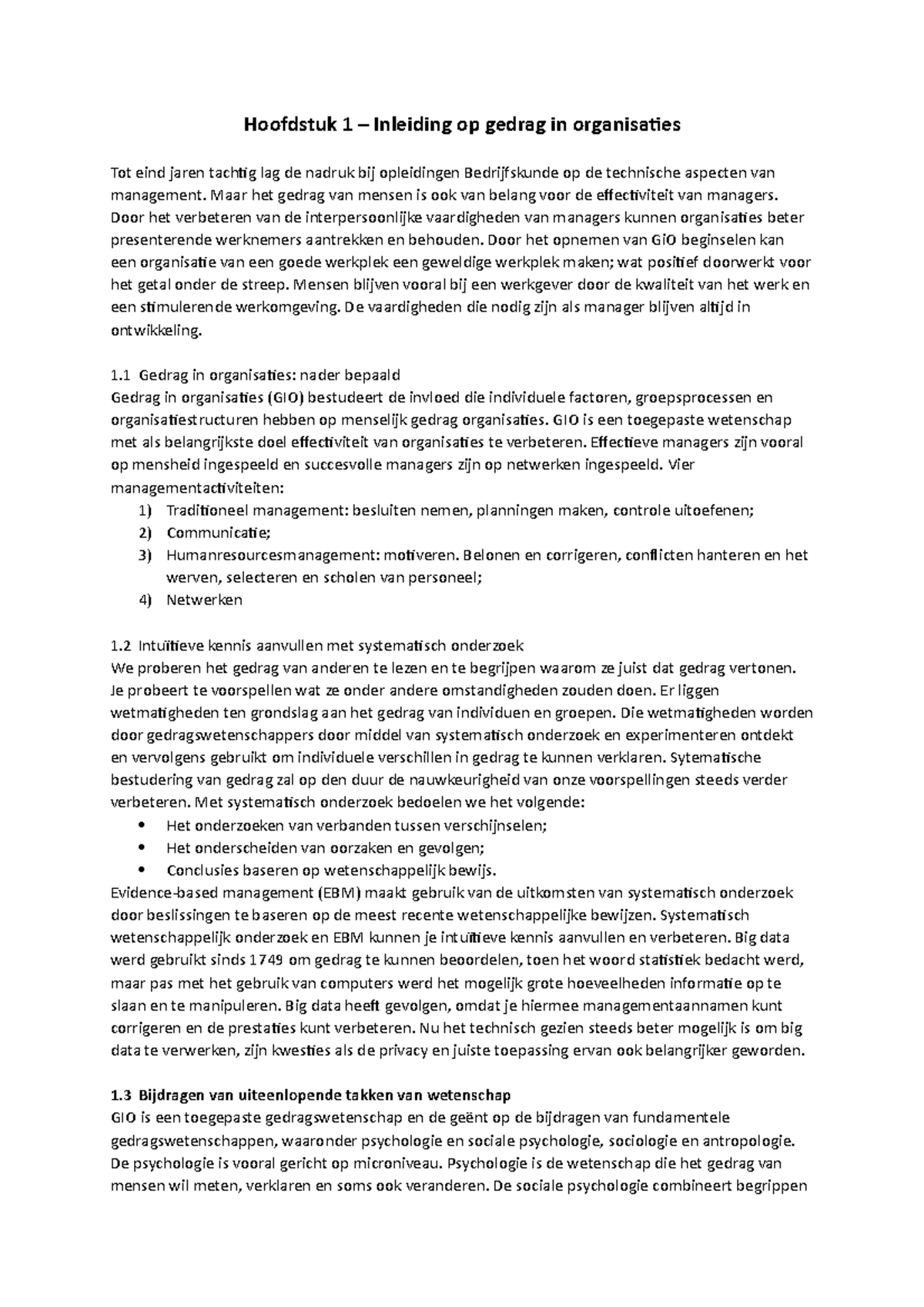 Samenvatting Gedrag In Organisatie H 1 2 3 4 5 6 7 10 11 Hoofdstuk