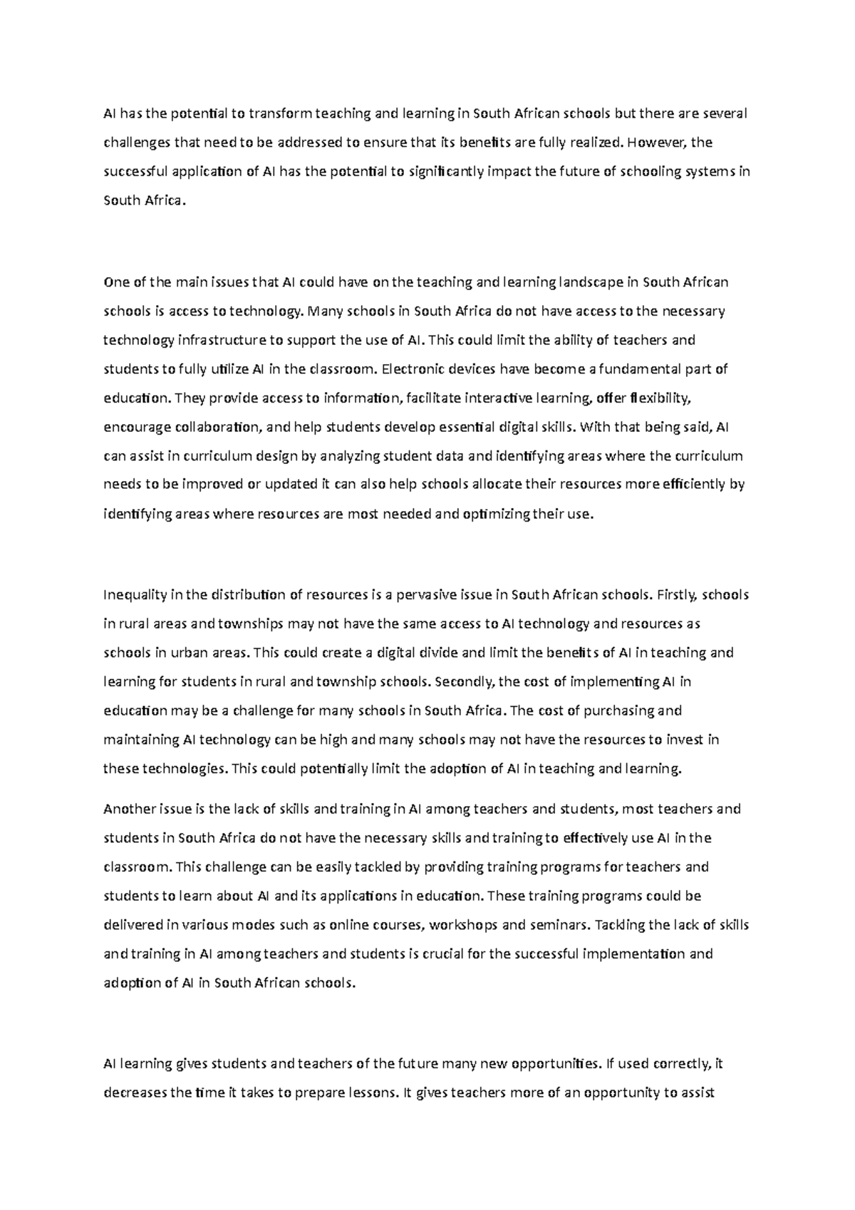 218036469 ICT Skills Essay - AI has the potential to transform teaching ...