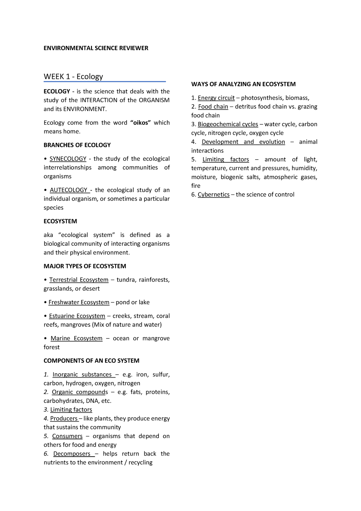 Envie Science Reviewer - ENVIRONMENTAL SCIENCE REVIEWER WEEK 1 ...