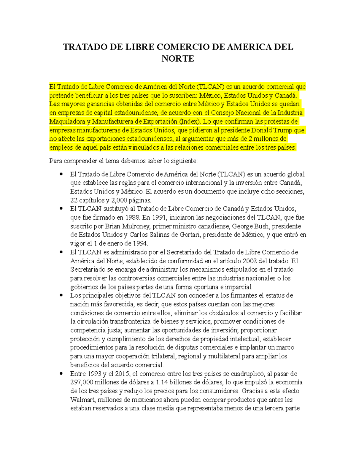 Tratado DE Libre Comercio DE America DEL Norte - TRATADO DE LIBRE ...