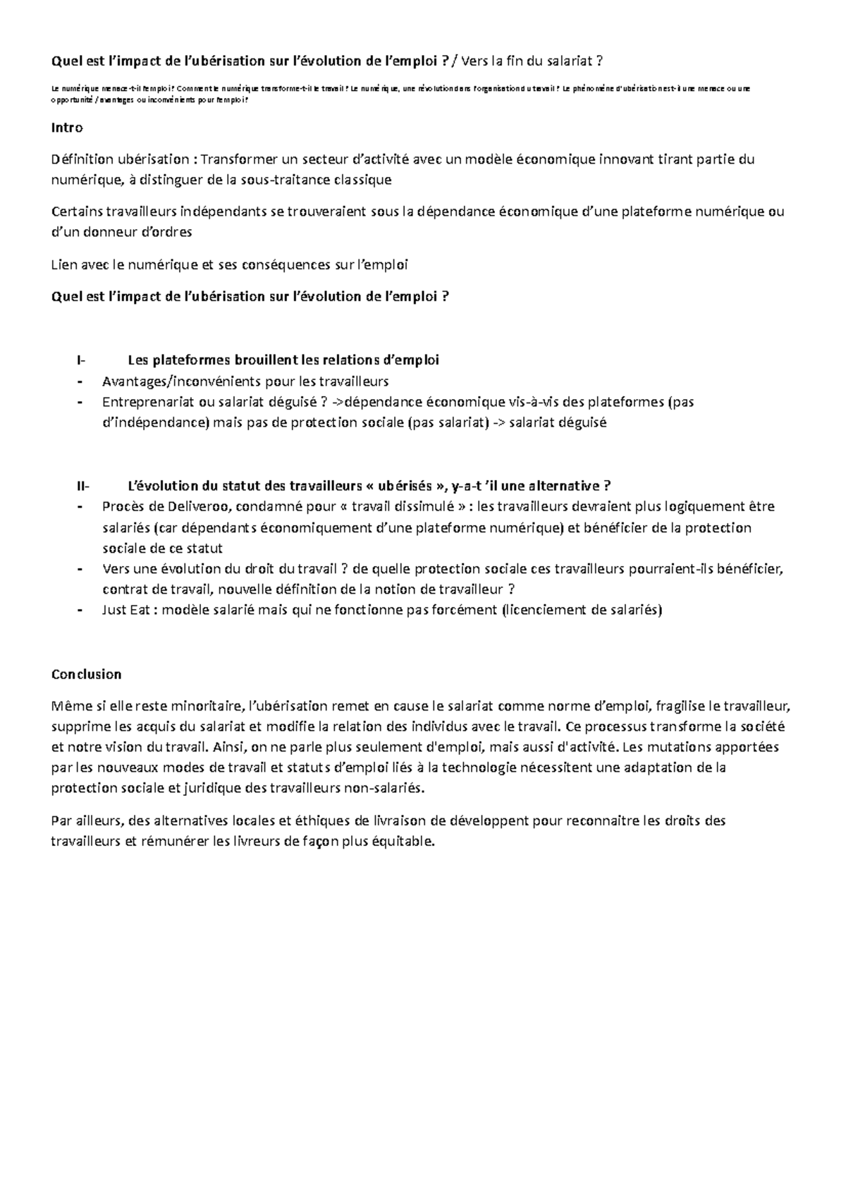 Uberisation grand oral - Quel est l’impact de l’ubérisation sur l ...