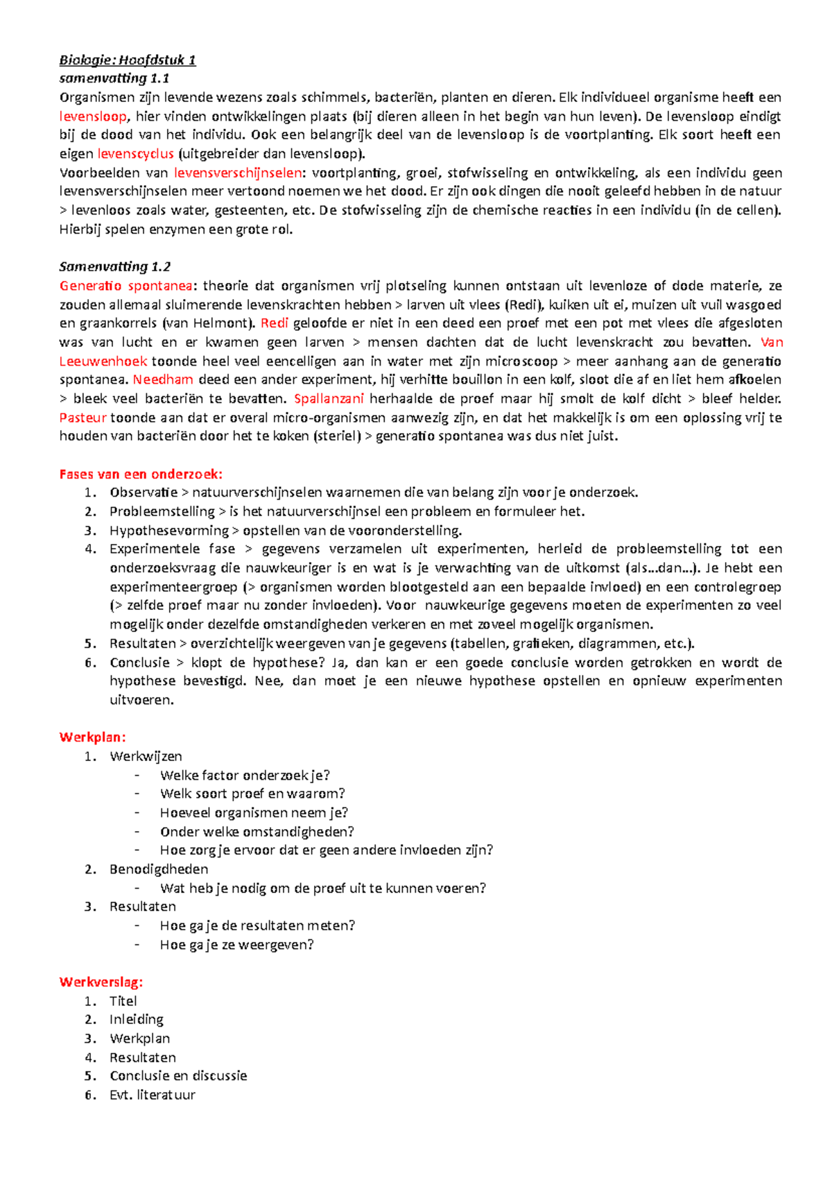 Biologie Samenvatting Toetsweek 1 - Biologie: Hoofdstuk 1 Samenvatting ...