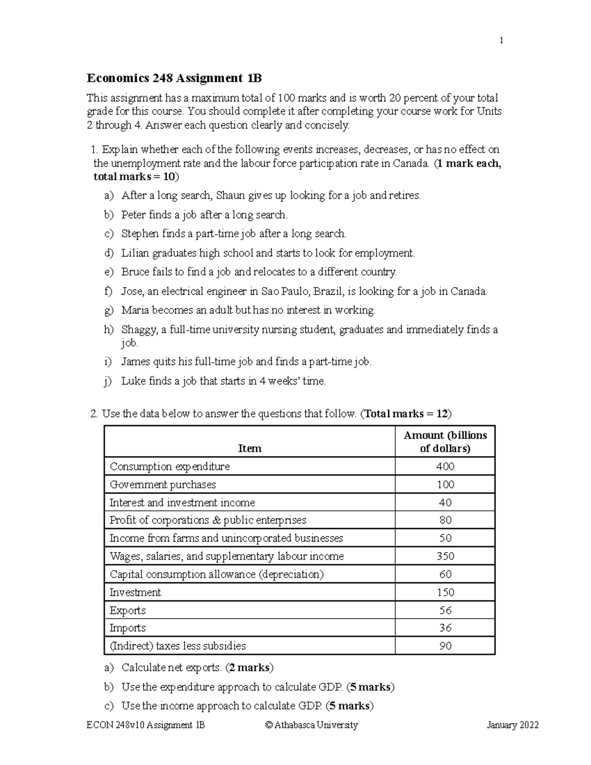 ECON248v10 Assignment 1B - Economics 248 Assignment 1B This assignment ...