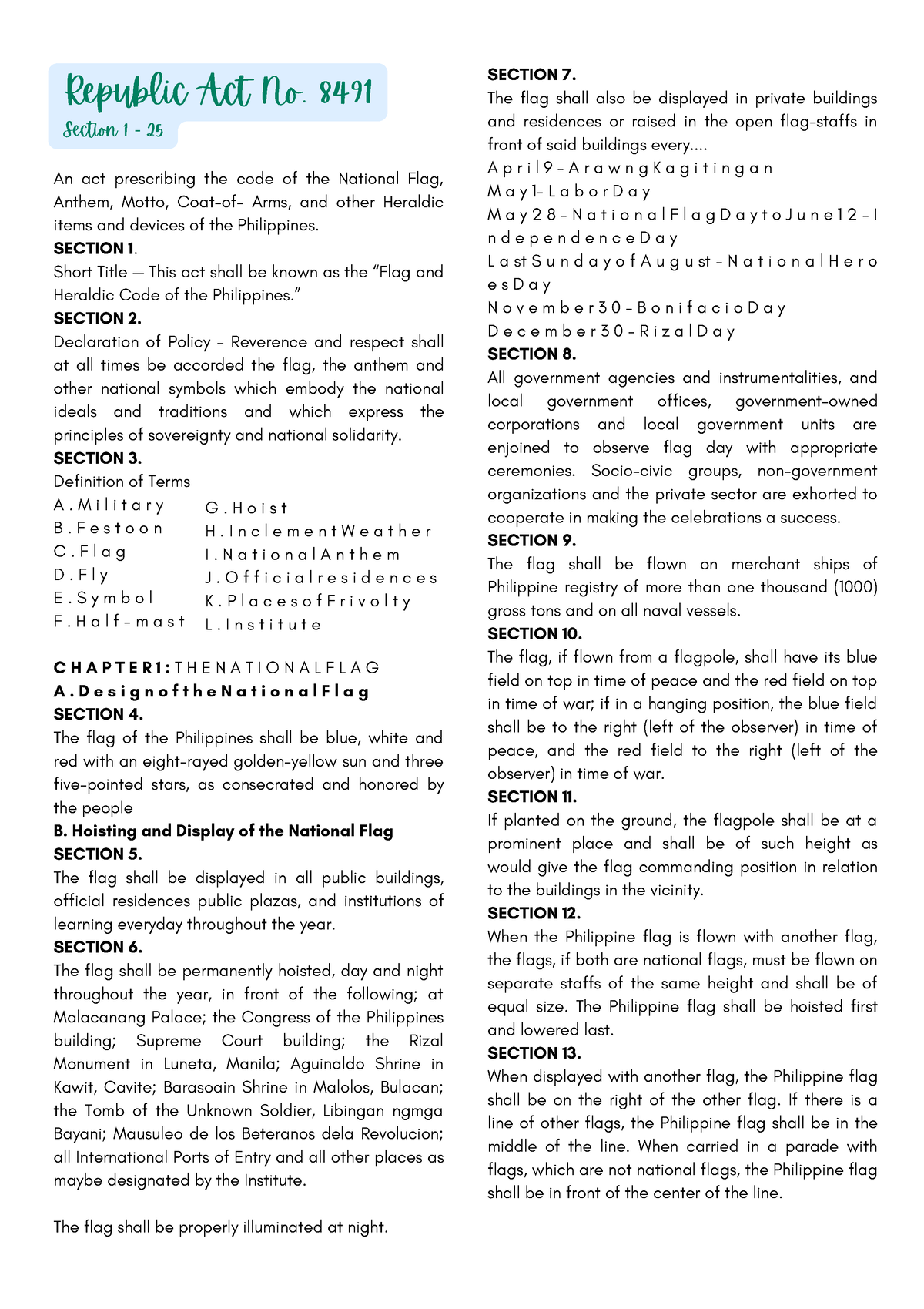 NSTP Midterm - Republic Act No. 8491 Section 1 - 25 An Act Prescribing ...