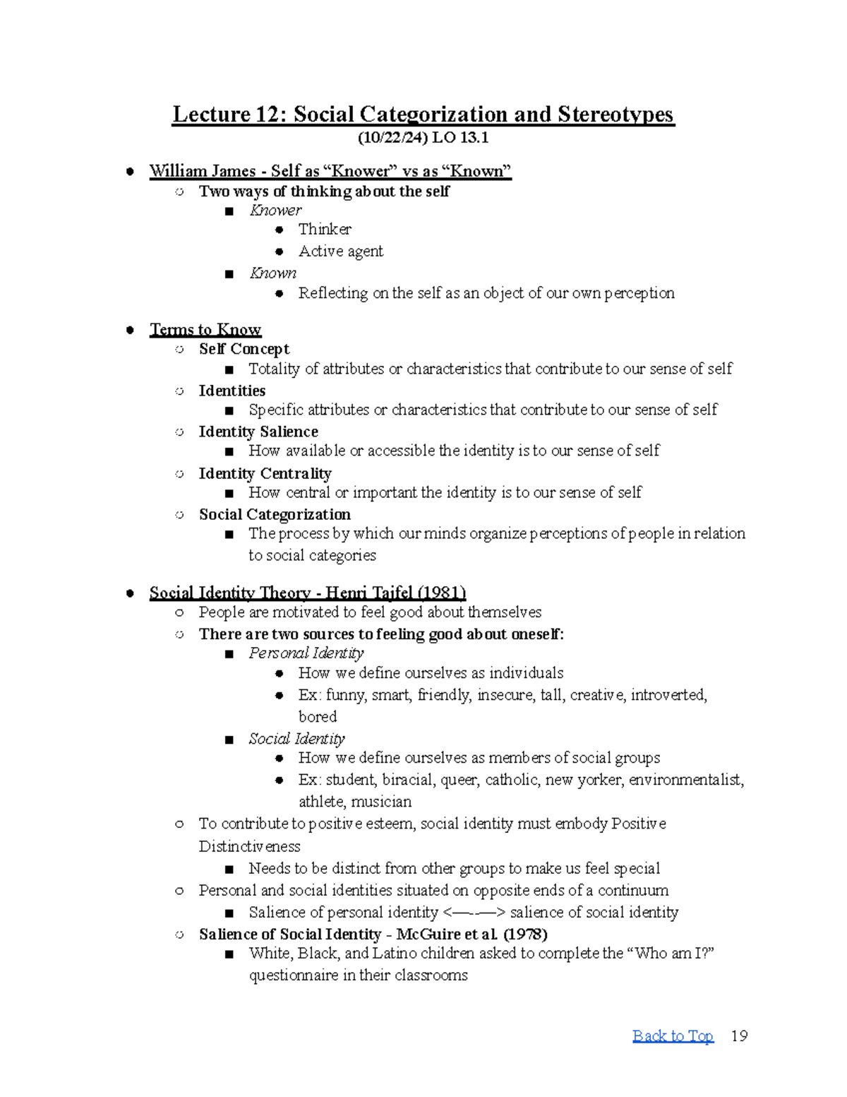 360 Notes 10:22 - Lecture 12: Social Categorization and Stereotypes (10 ...