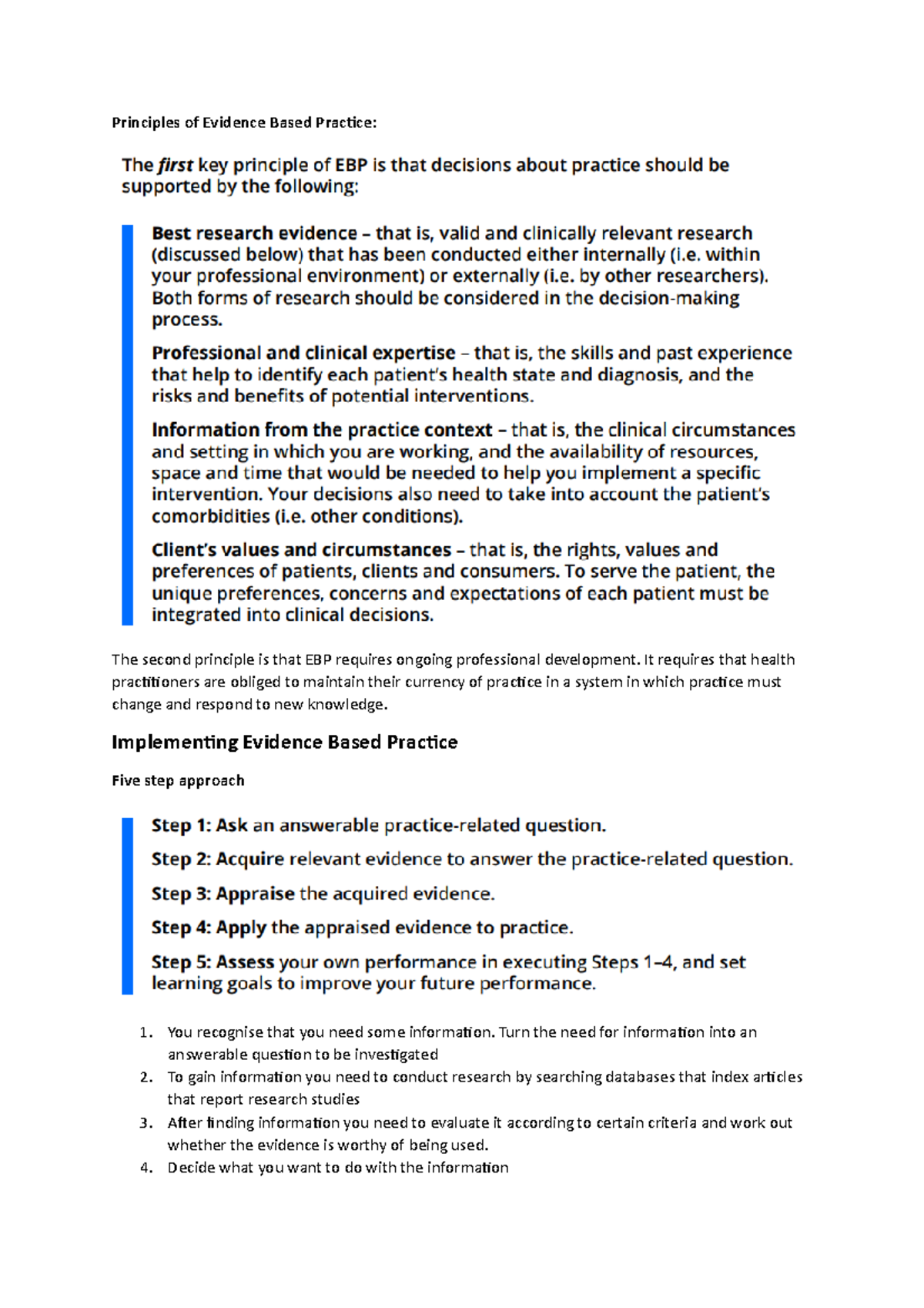 Chapter 1 notes - Principles of Evidence Based Practice: The second ...