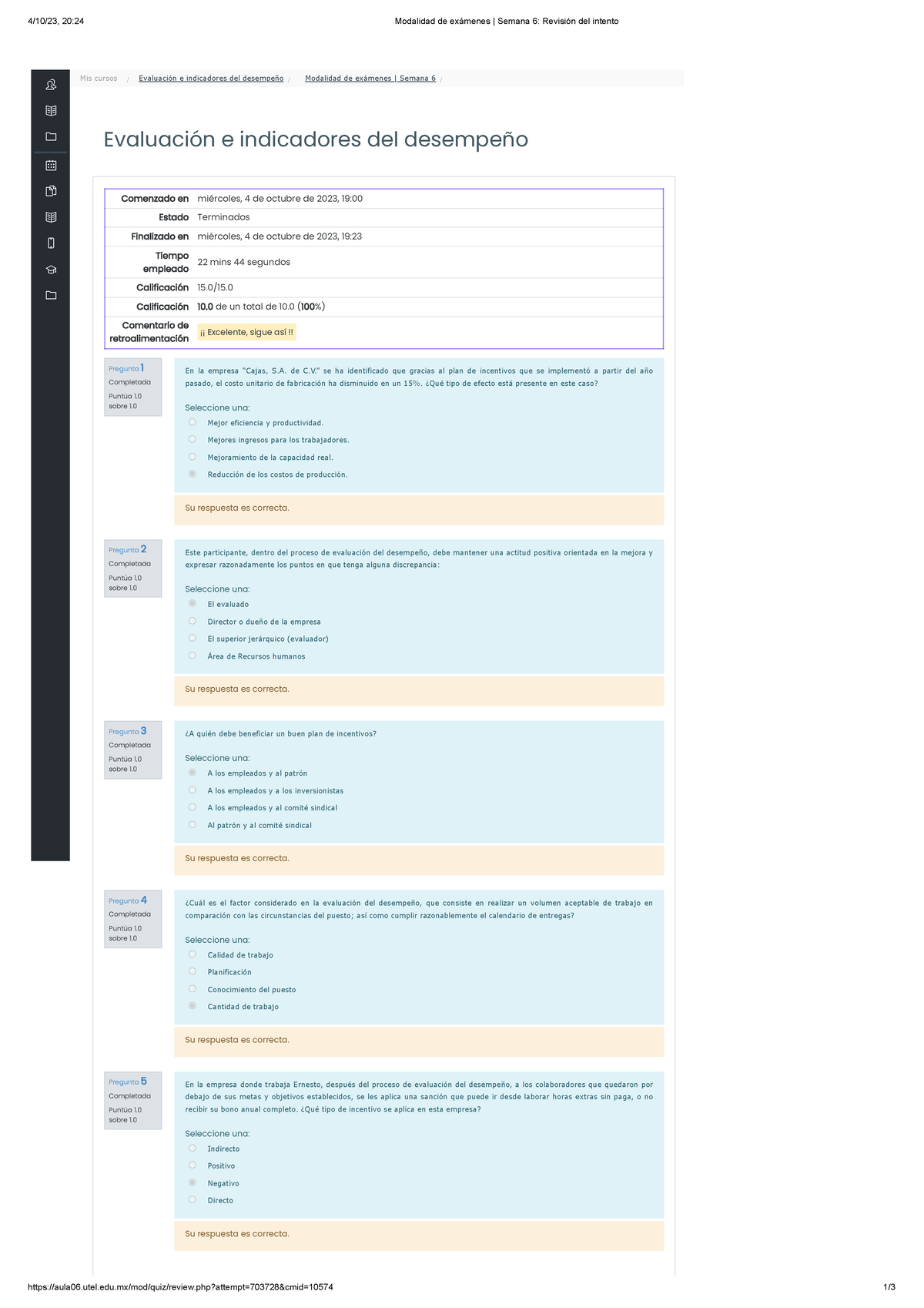 Evaluación E Indicadores Del Desempeño Modalidad De Exámenes Semana 6 ...