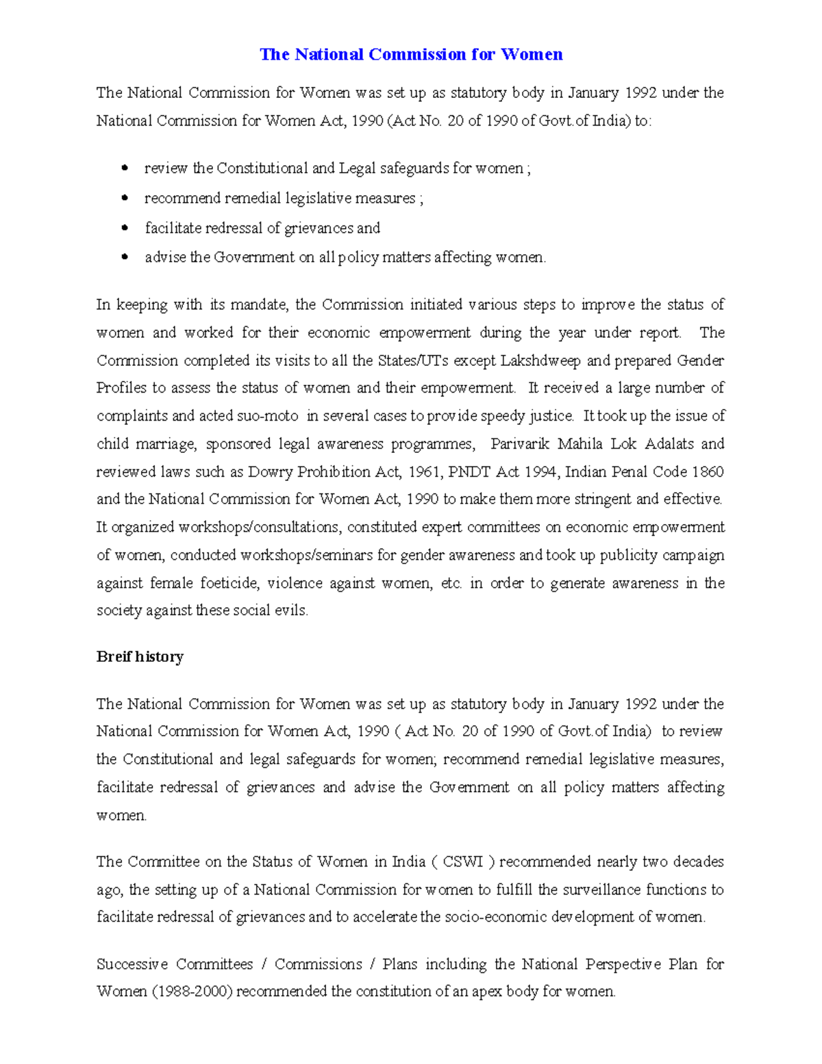 Nationalcommissionforwomen - The National Commission for Women The ...