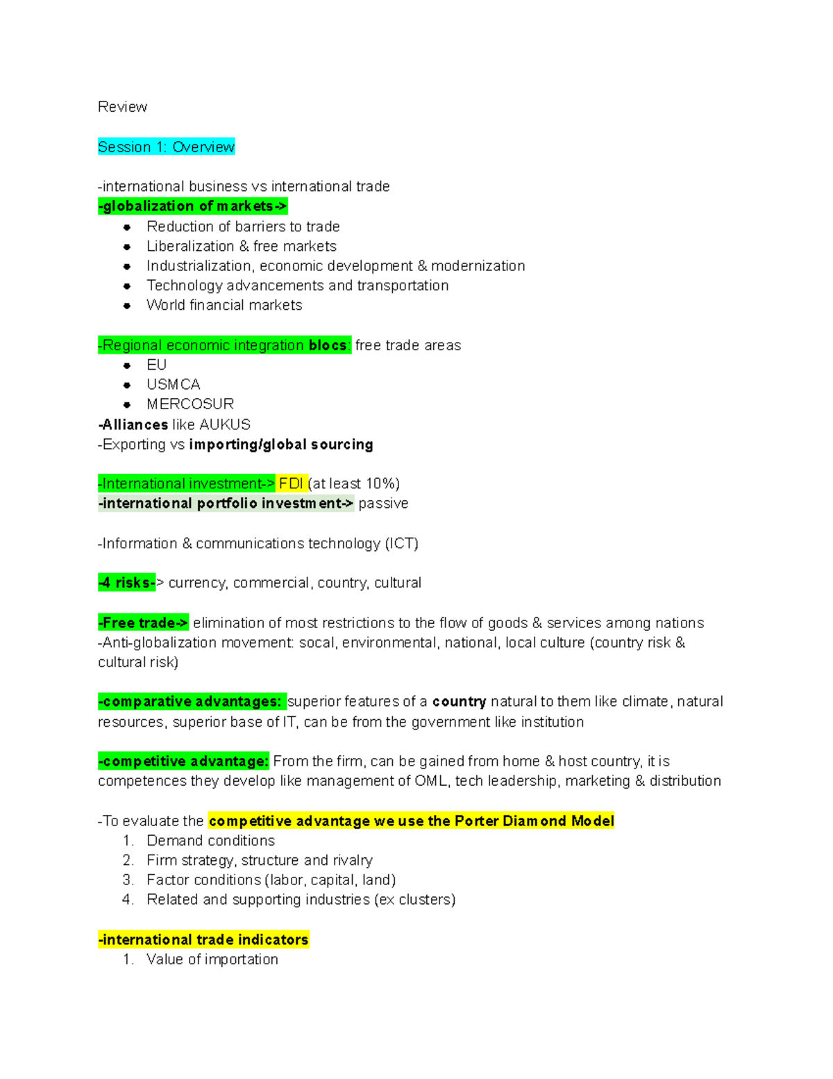 International trade notes class 1-12 INTE 2001 4 - Review Session 1 ...