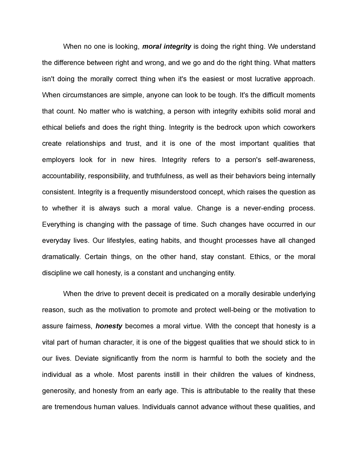 the virtue of moral integrity essay