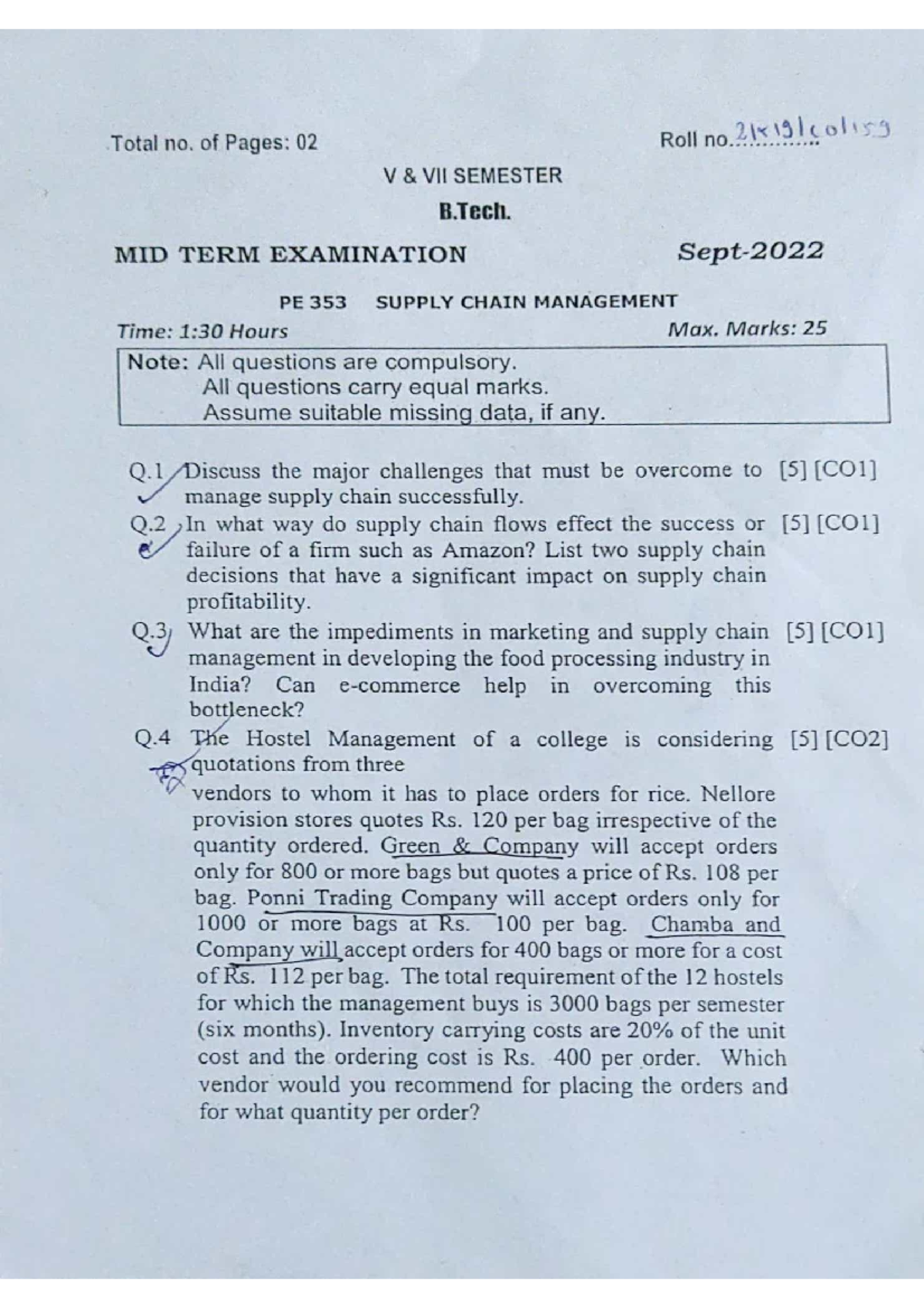 SCM Mid Sem 2022 - Mid Semester Paper - Supply Chain Management - Studocu