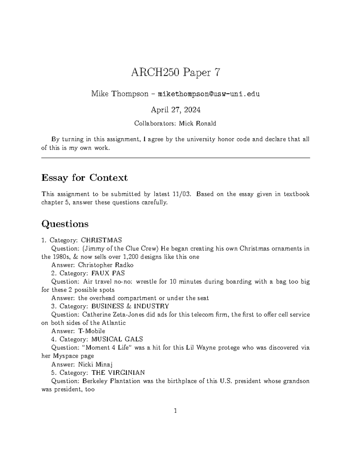 ARCH250 Paper 7 - Architecture 250 teaches the fundamentals of the ...