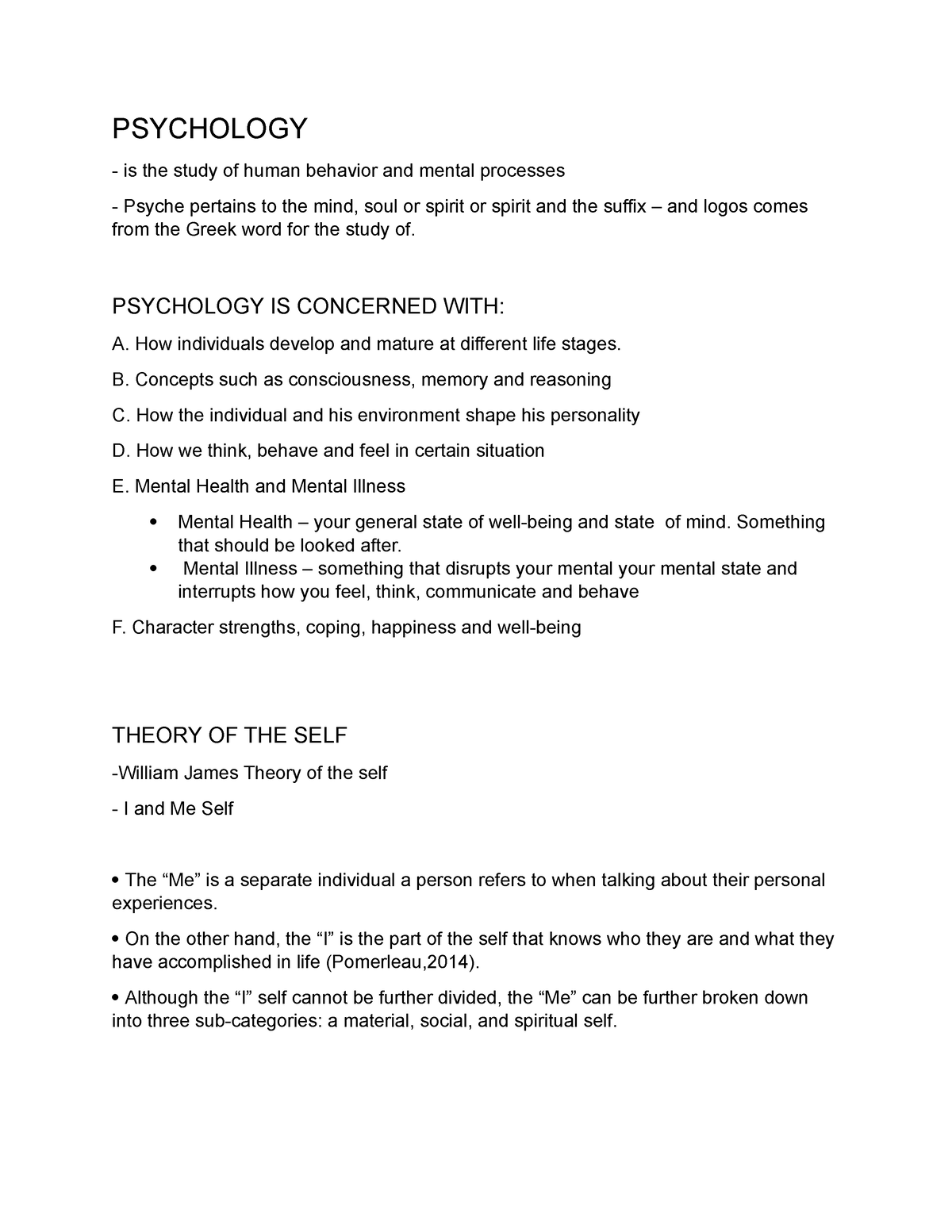 psychological perspective of self essay example