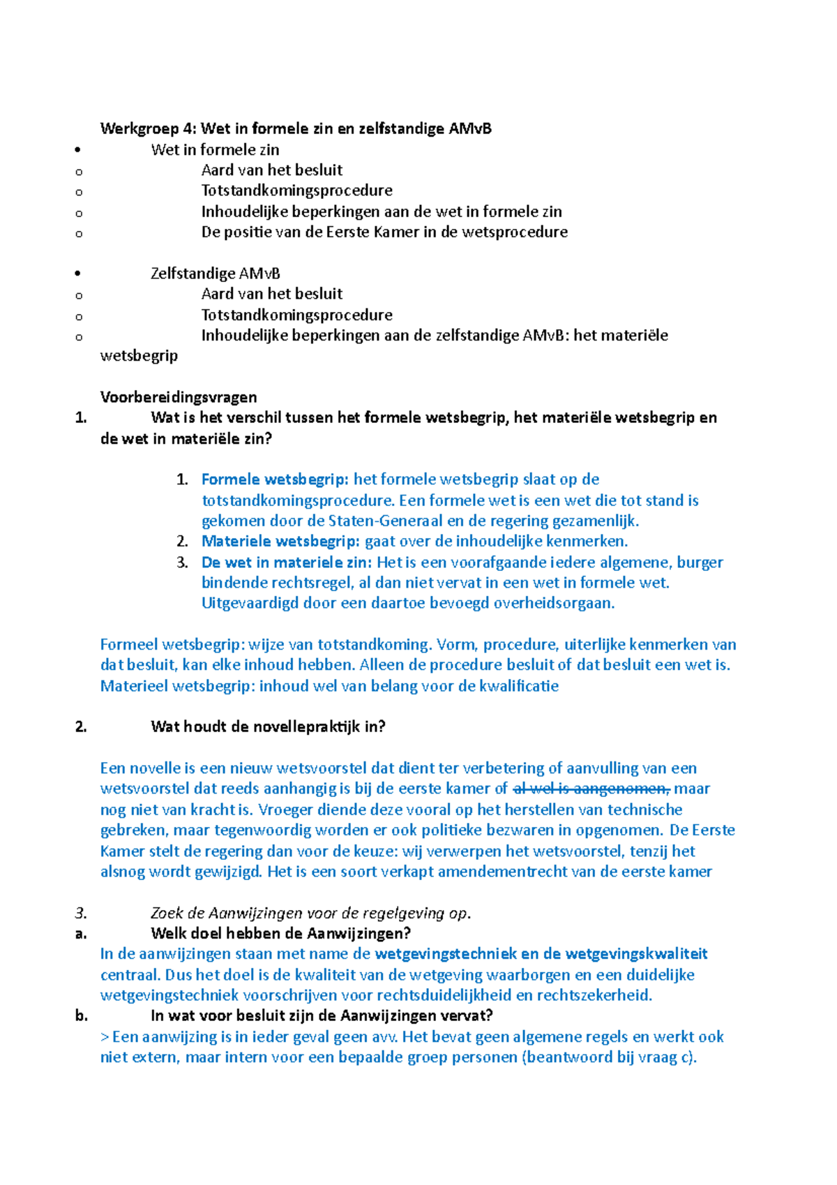 B2 Staatsrecht I Week 4 Hoorcollege/werkcollege - Werkgroep 4: Wet In ...