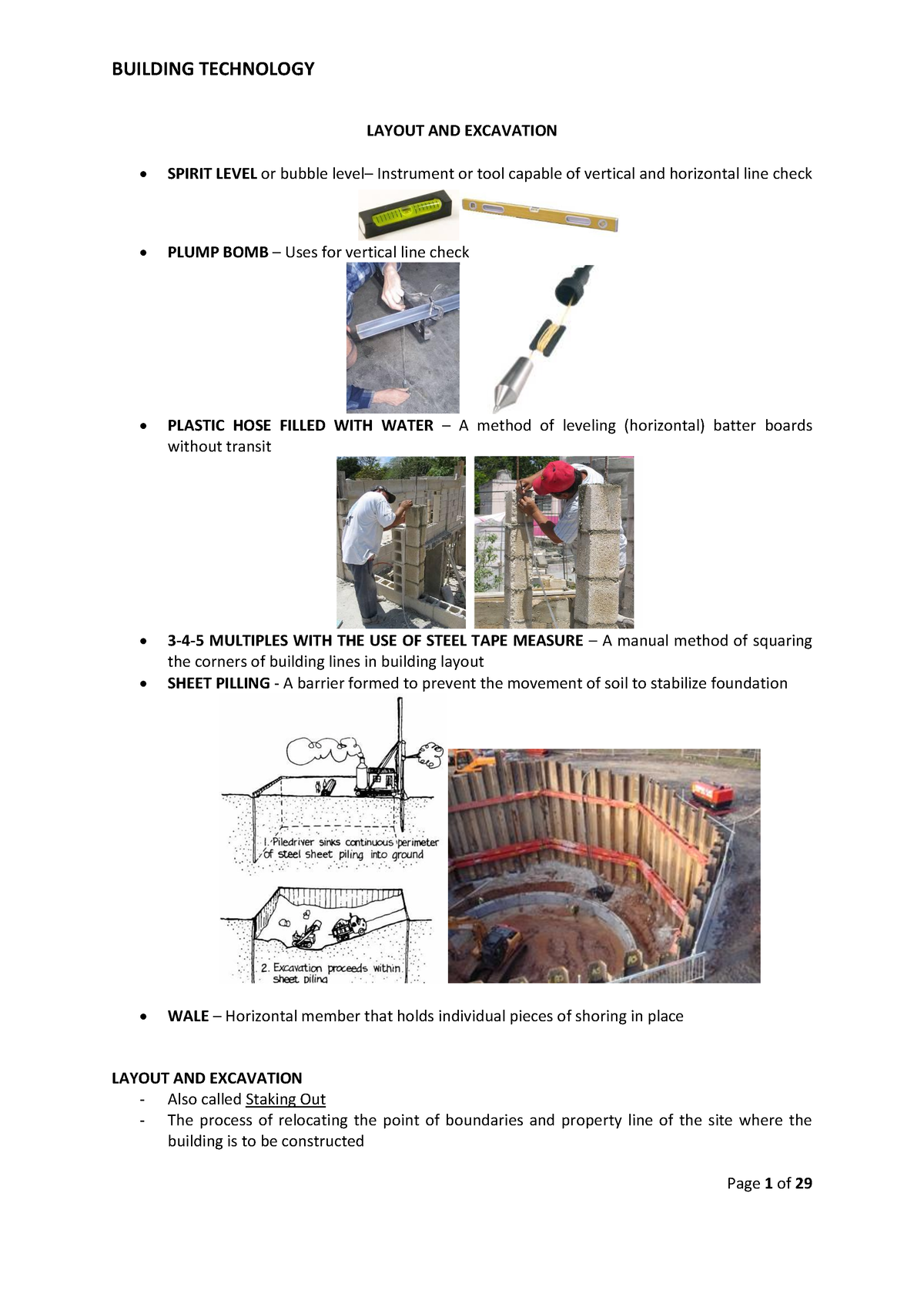 Building-technology compress - LAYOUT AND EXCAVATION SPIRIT LEVEL or ...