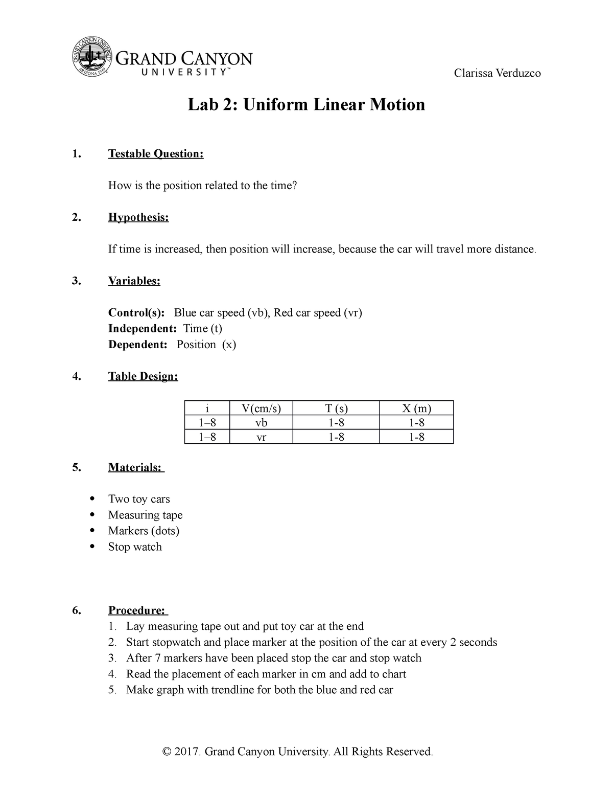 uniform linear motion lab report