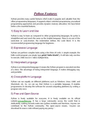 Python Features - LECTURE NOTES