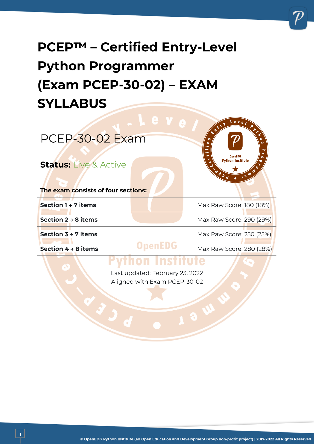 1. PCEP Outline - PCEP™ – Certified Entry-Level Python Programmer (Exam ...