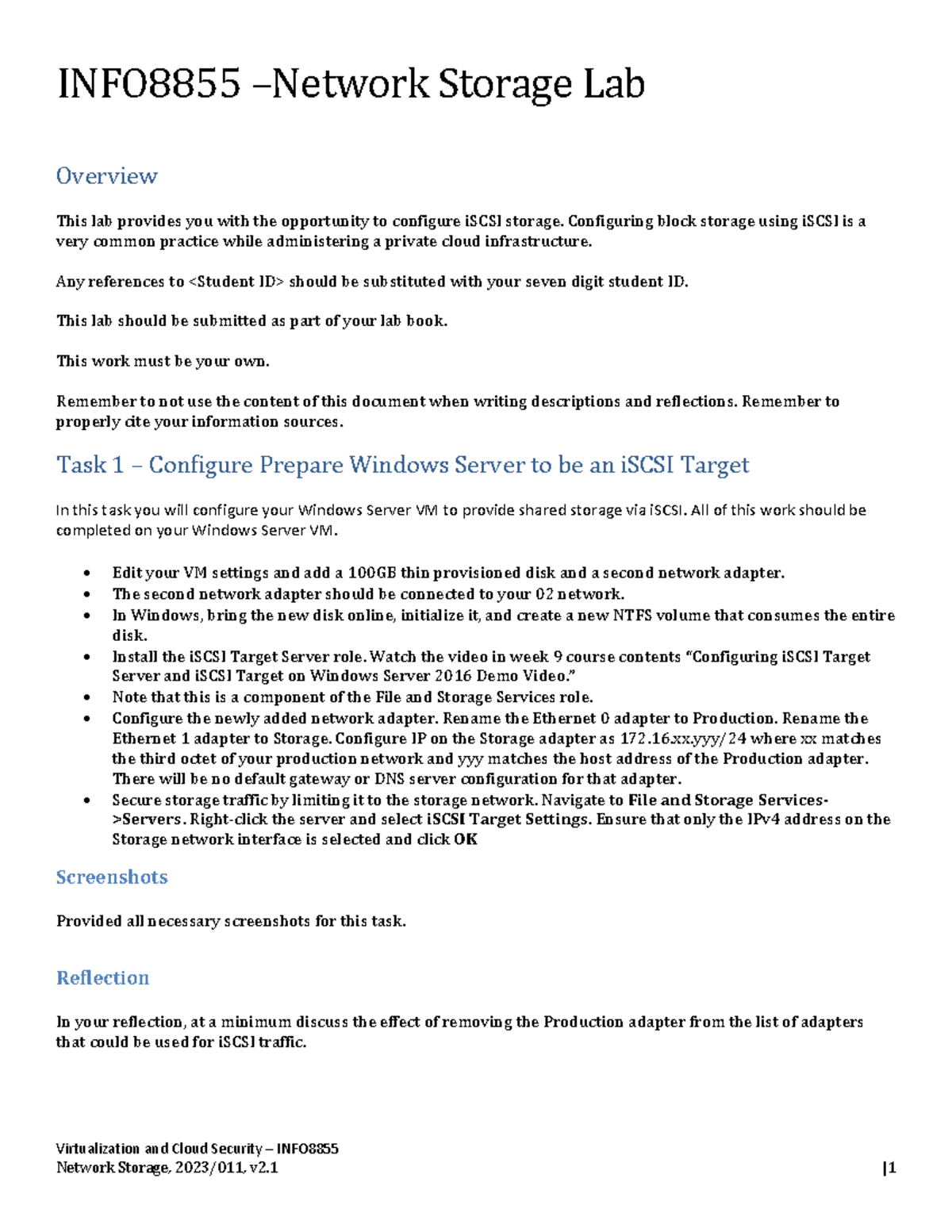 INFO8855 Lab Network Storage v2 Virtualization and Cloud Security