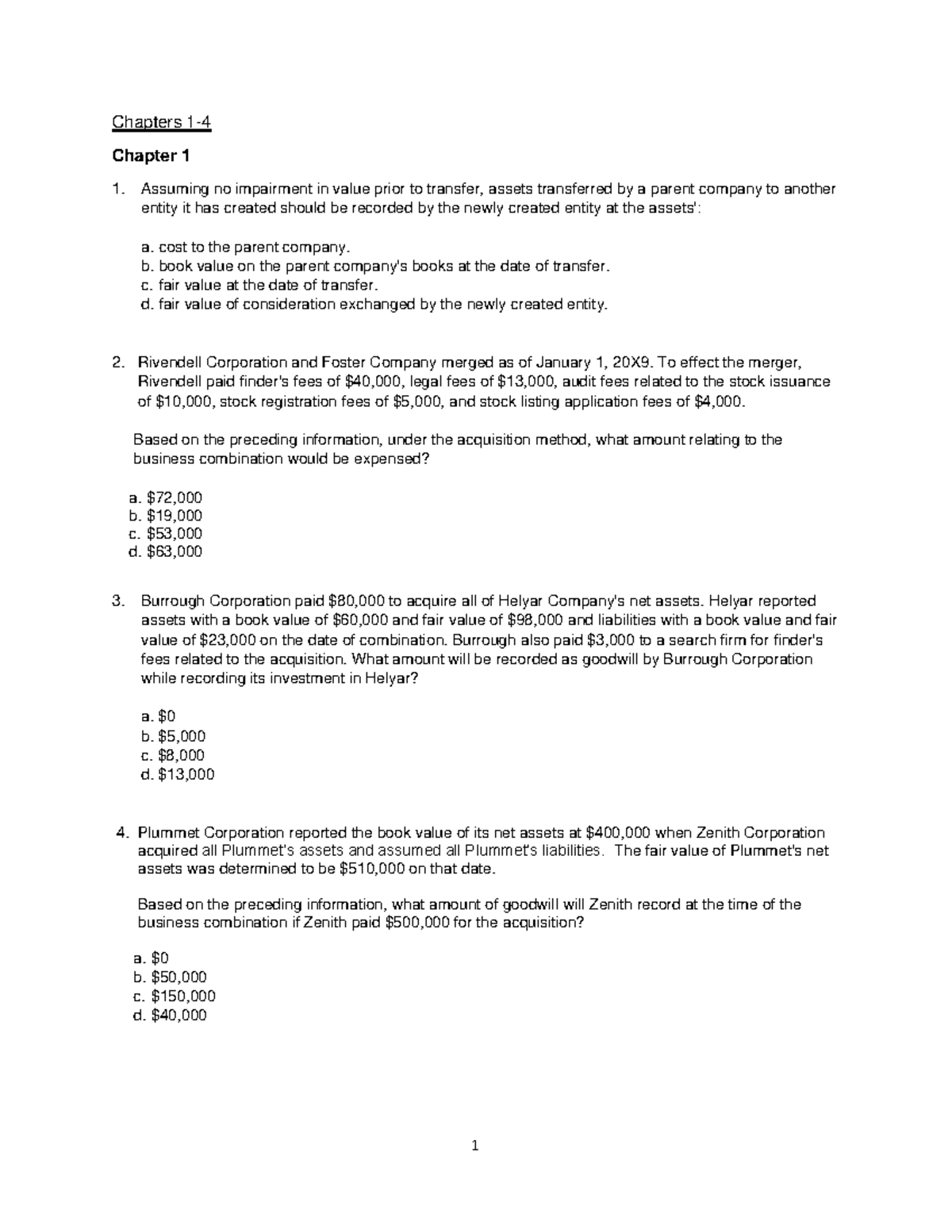 C243 CQ Ch 1 4 questions Handout - Chapters 1- Chapter 1 Assuming no ...