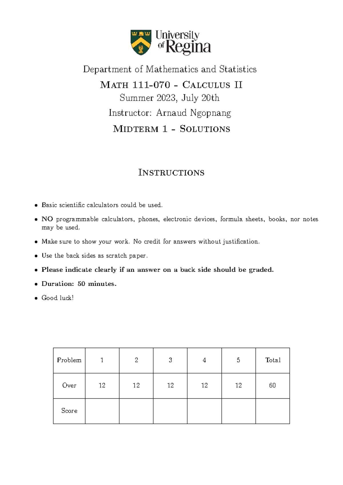 Math111-SS2023-Midterm 1 - Sol - Department of Mathematics and ...