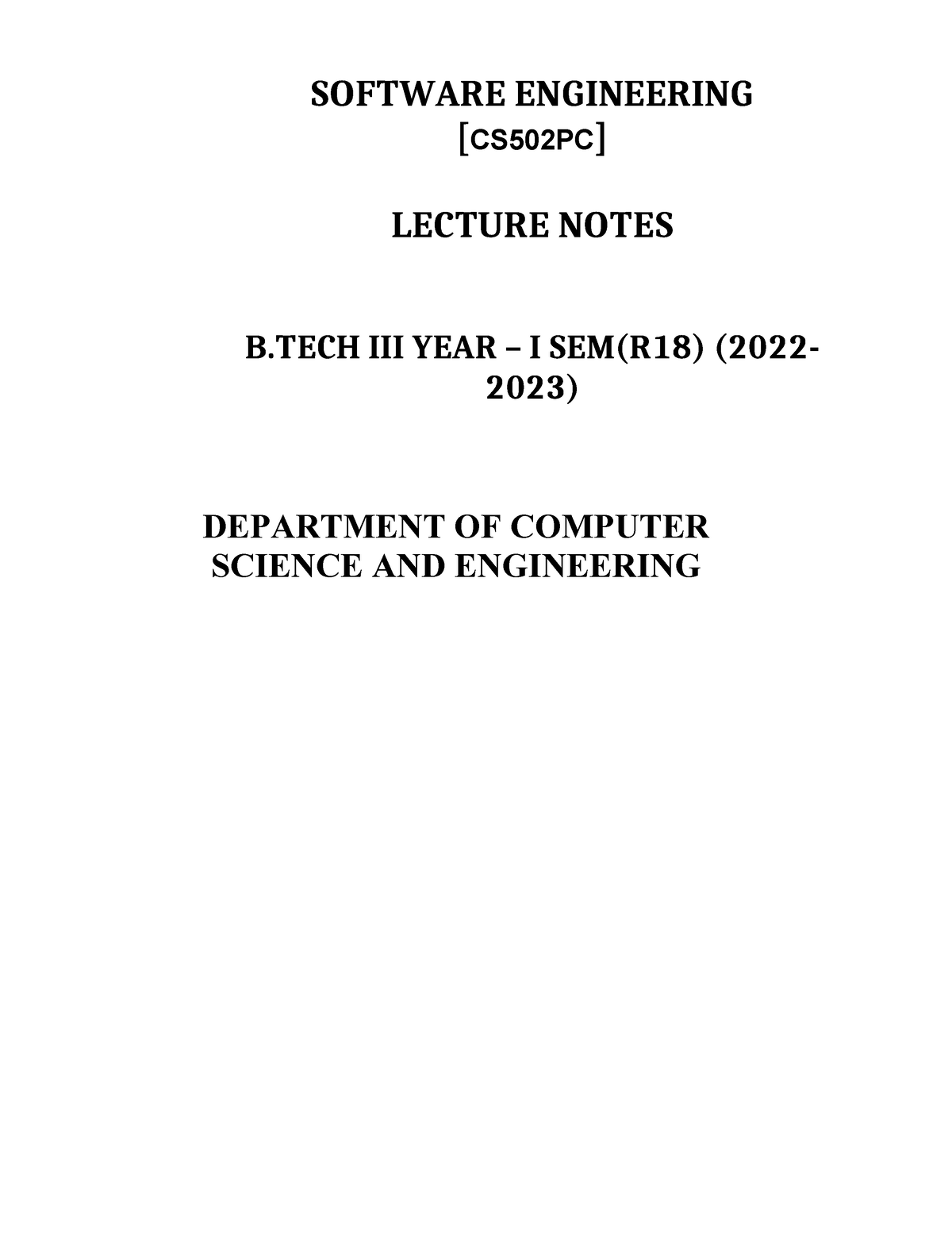 Software Engineering Notes - [CS502PC] LECTURE NOTES B III YEAR – I SEM ...