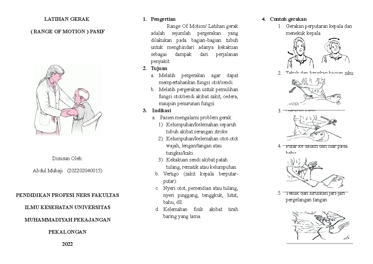 Leflet ROM Abdul Muhaji - LATIHAN GERAK ( RANGE OF MOTION ) PASIF ...