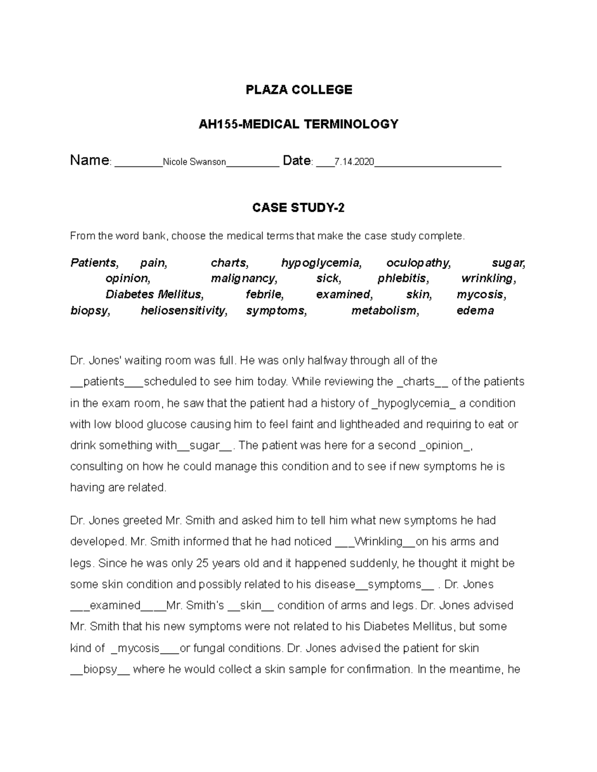 medical terminology case study 2