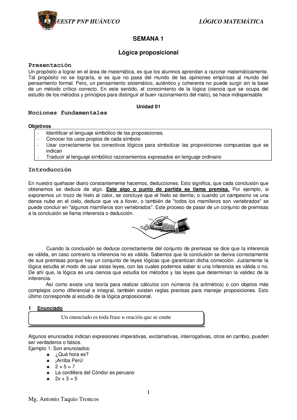 Sem 1 Lógica Proposicional - 1 SEMANA 1 Lógica Proposicional ...