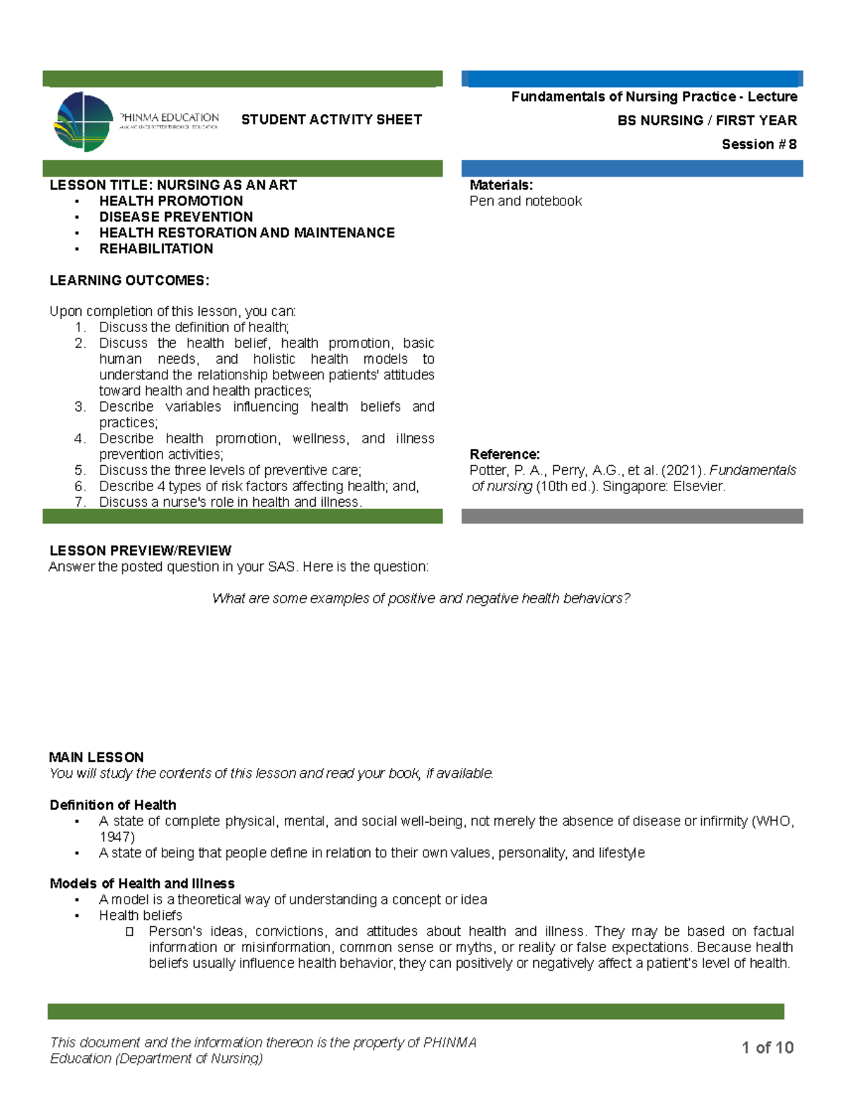 Session #8 SAS - Funda (Lec) - STUDENT ACTIVITY SHEET Fundamentals of ...