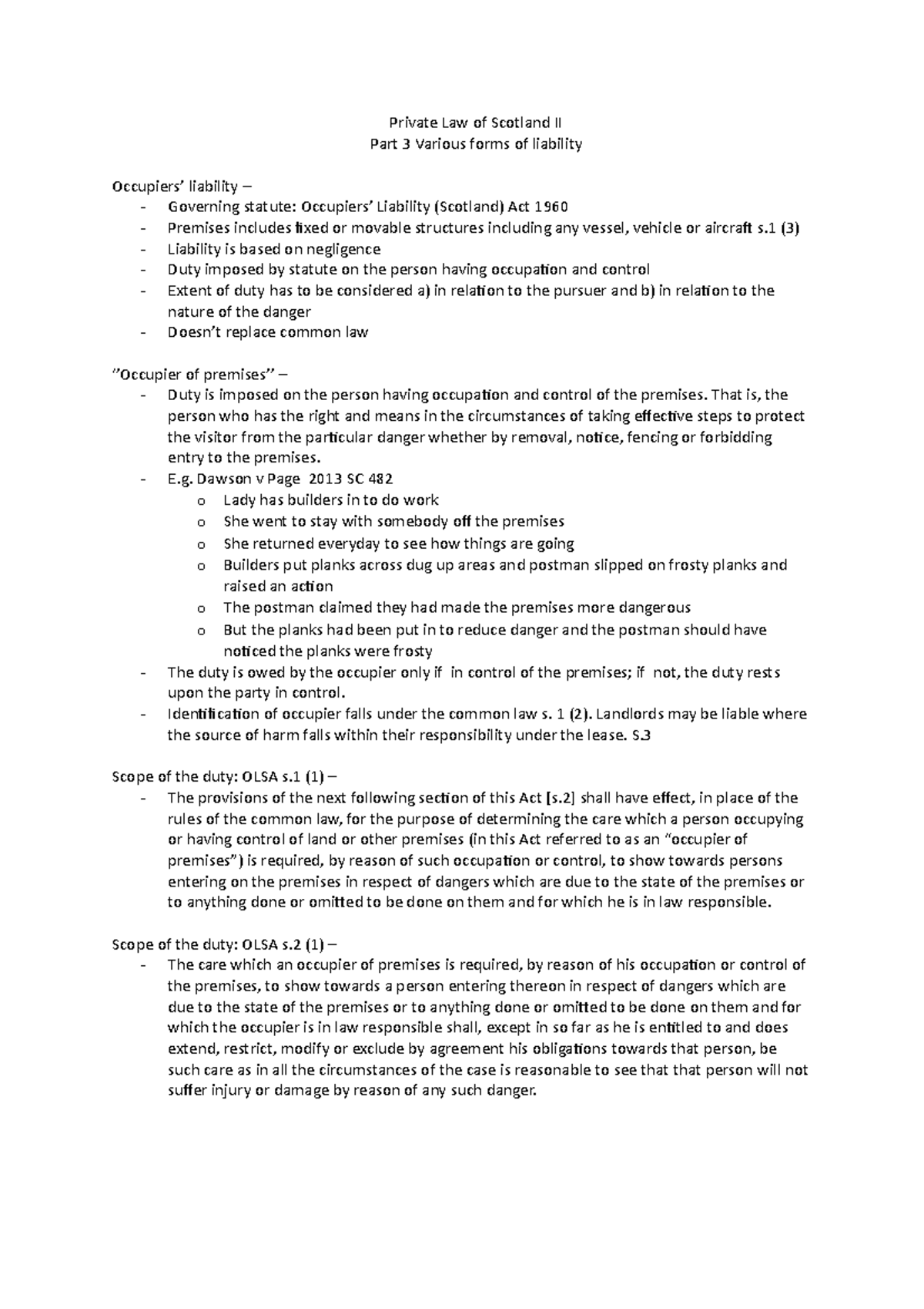 Private Law of Scotland II Part 3 Occupiers Liability - Private Law of ...