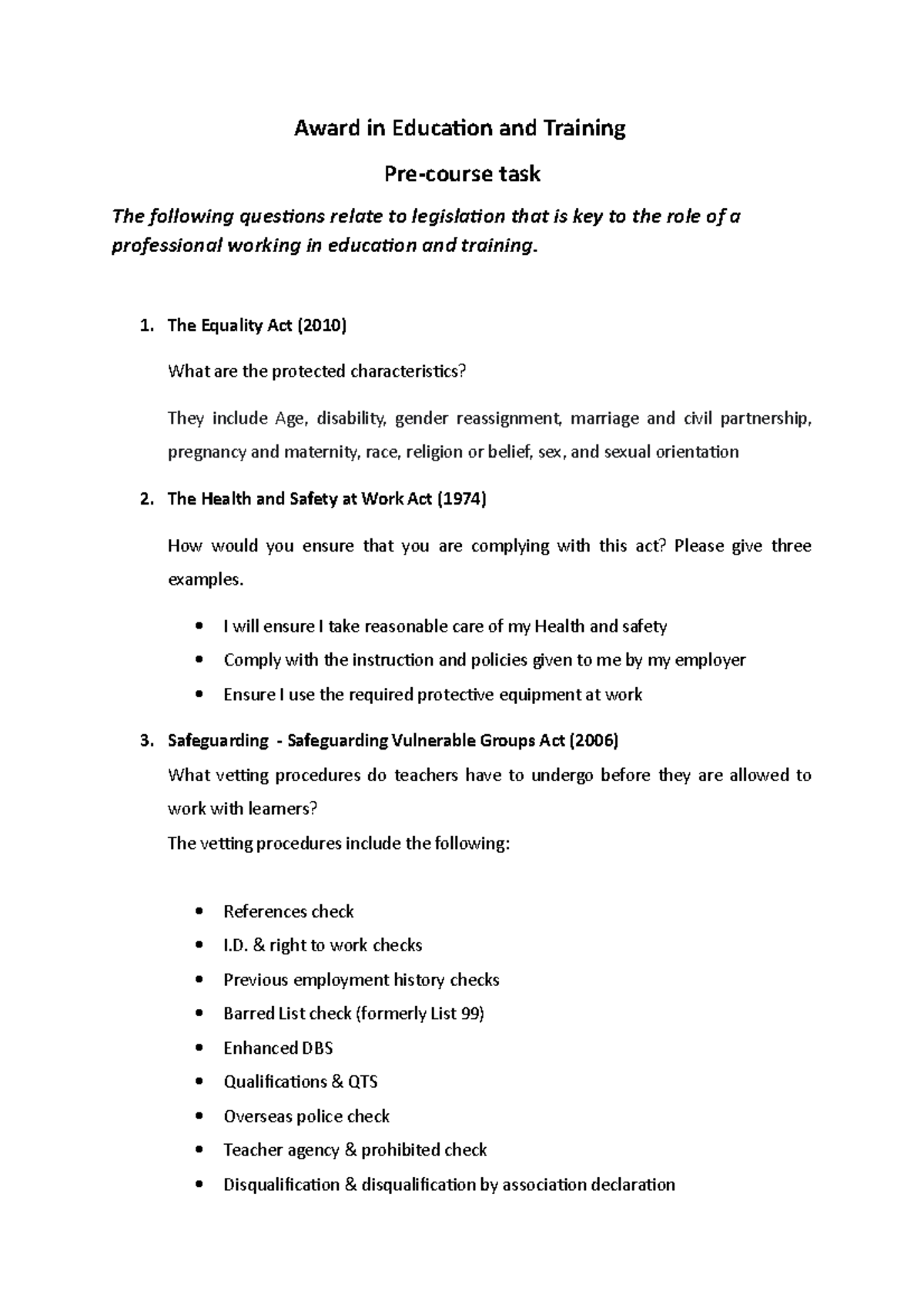 Pre course task assignment - EDUC3049 - Studocu