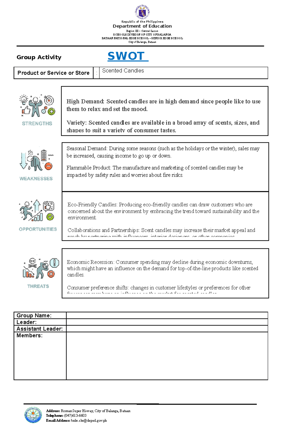 SWOTActivityTemplate Group Activity Product or Service or Store