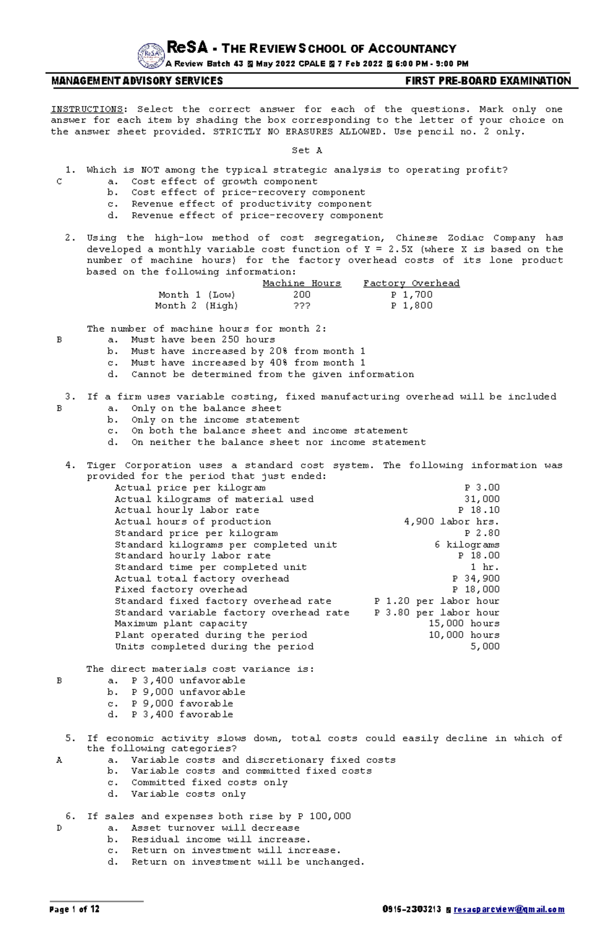 Re SA B43 MAS First PB Exam - Questions, Answers Solutions - ReSA - THE ...