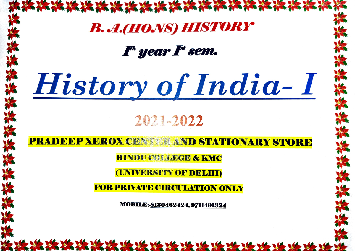 Du 1st Sem Syllabus - B) IIISTORY Year " Sem. Of India-I 2021- PRADEEP ...