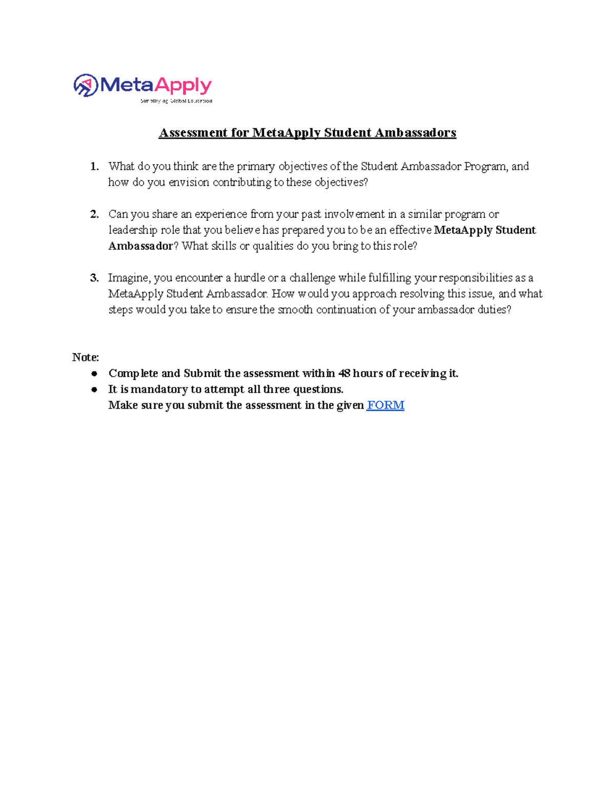 6630b029c85f8150816302 Meta Apply Student Ambassador Assessment ...