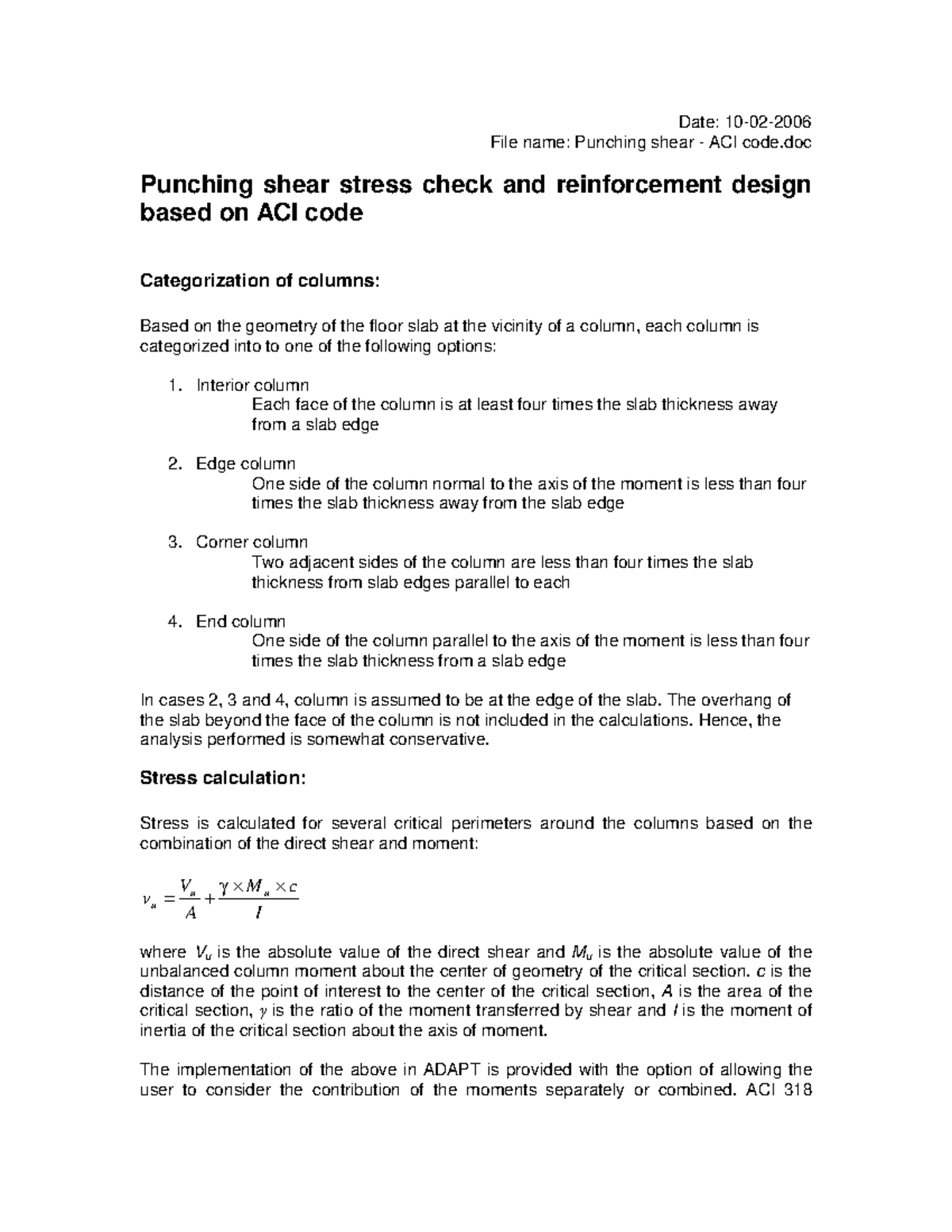 Punching shear ACI code - Date: 10-02- File name: Punching shear - ACI ...