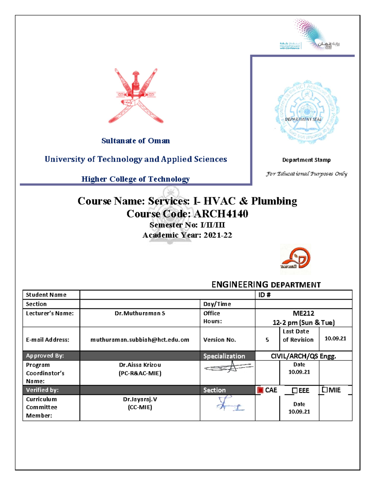 HVAC handoutv5 HVAC handout Sultanate of Oman University of