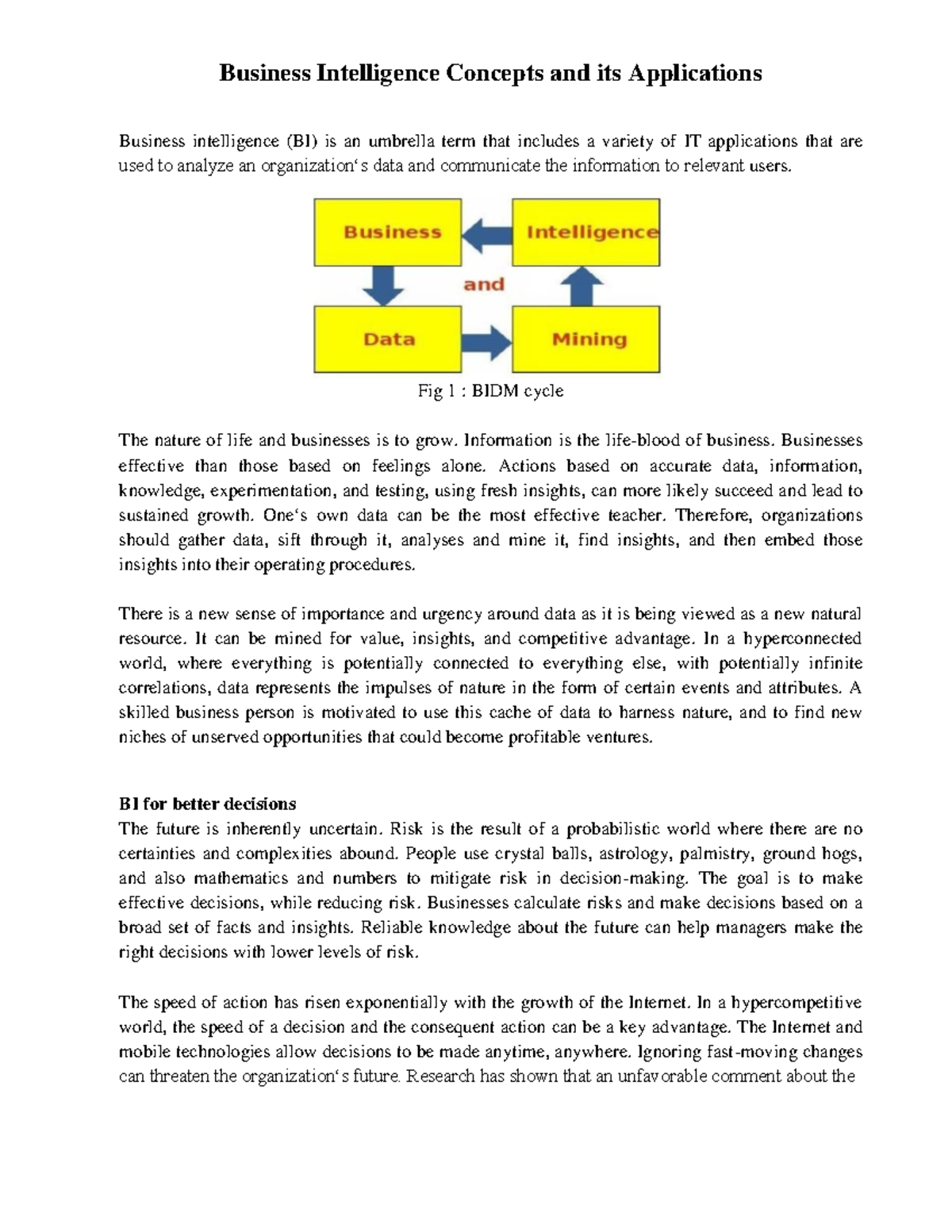 Business Intelligence Concepts and its Applications - Fig 1 : BIDM ...