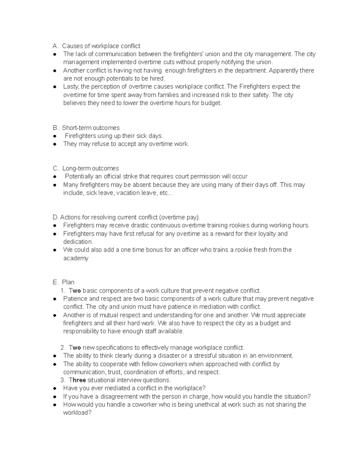 Task 2 - task - A. Causes of workplace conflict The lack of ...