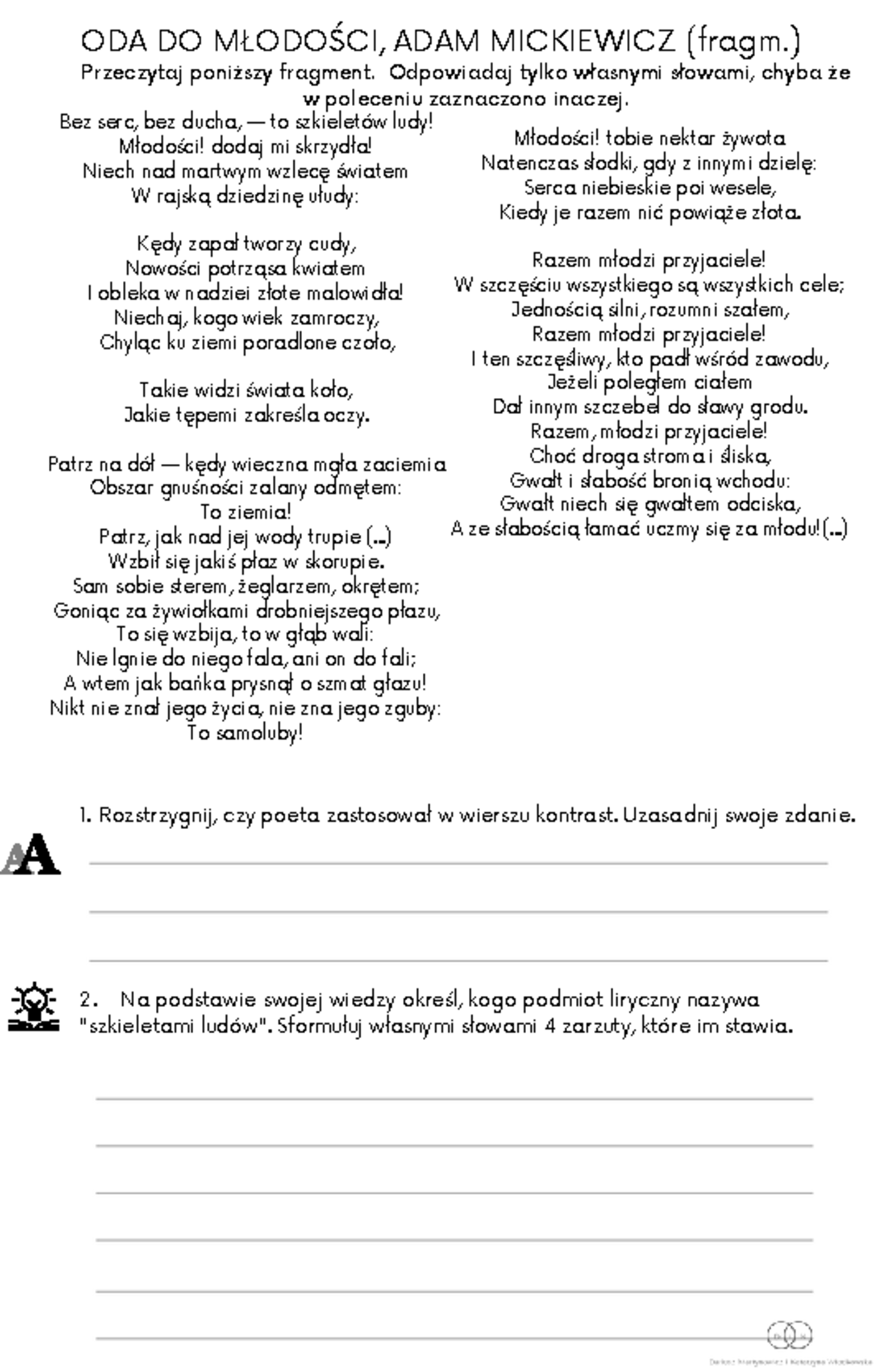 Polski materialy wiedzazepokliterackich mickiewicz ODA DO MŁODOŚCI