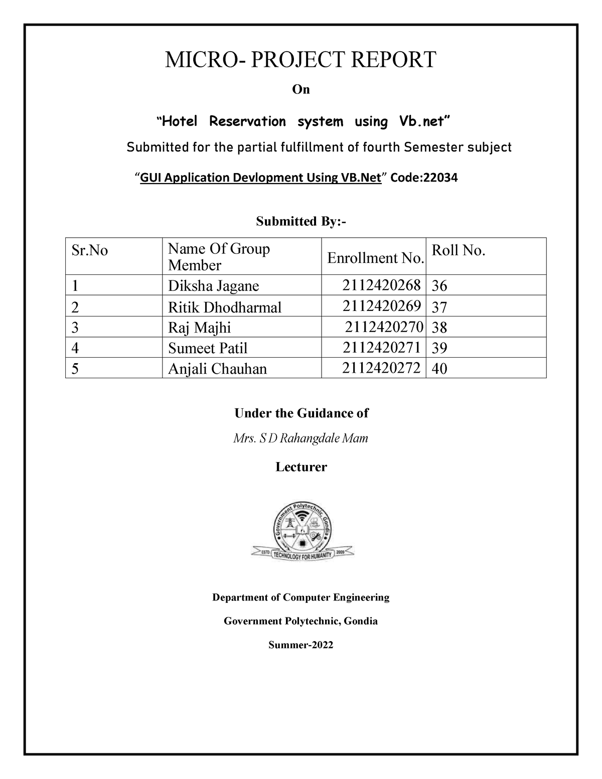 Gad Report - MICRO- PROJECT REPORT On “Hotel Reservation System Using ...